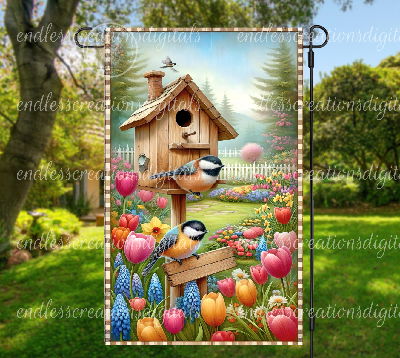 LOVE GROWS HERE GARDEN FLAG