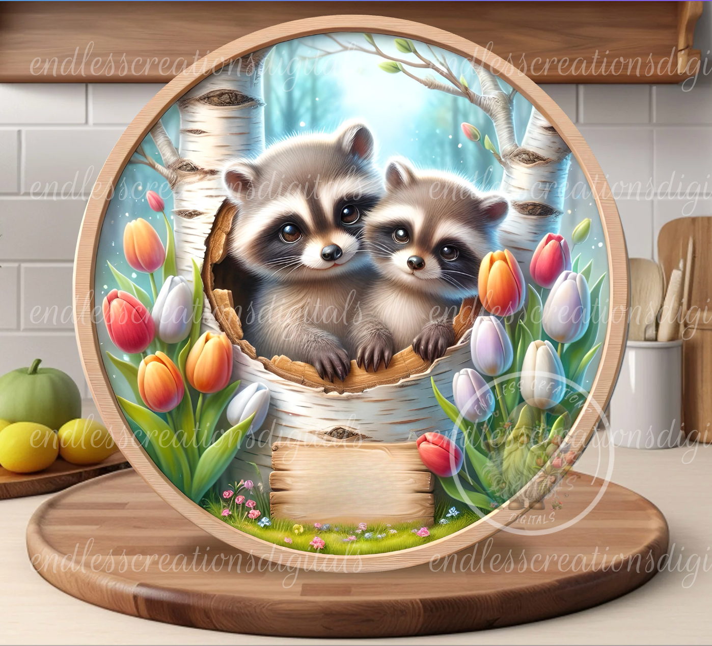 SPRING BABY RACOONS FLORAL