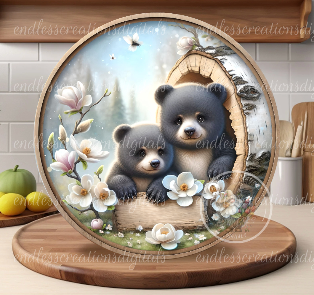 SPRING MAGNOLIA BABY BLACK BEARS