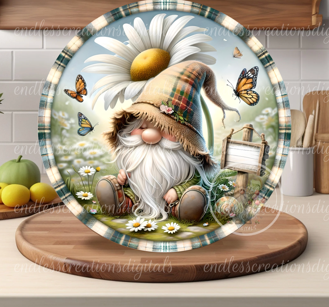 SPRING FLORAL DAISY GNOME ROUND