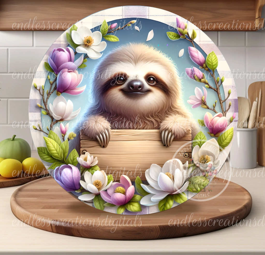 SUMMER SLOTH FLORAL ROUND WIND SPINNER