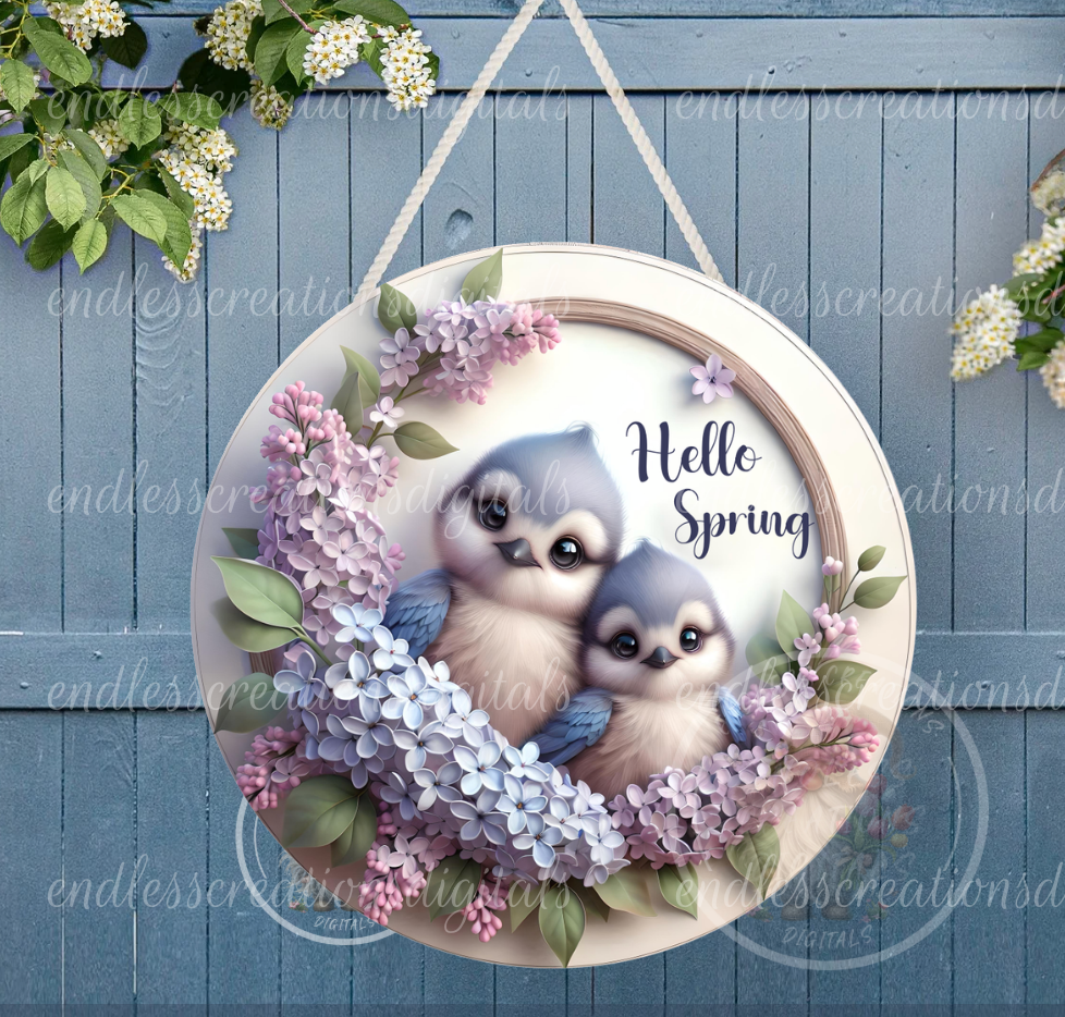 SPRING BABY BLUEJAYS FLORAL ROUND WIND SPINNER