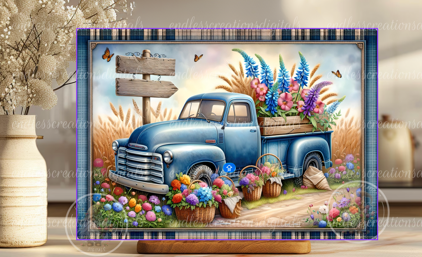 FLOWER MARKET SPRING BLUE TRUCK
