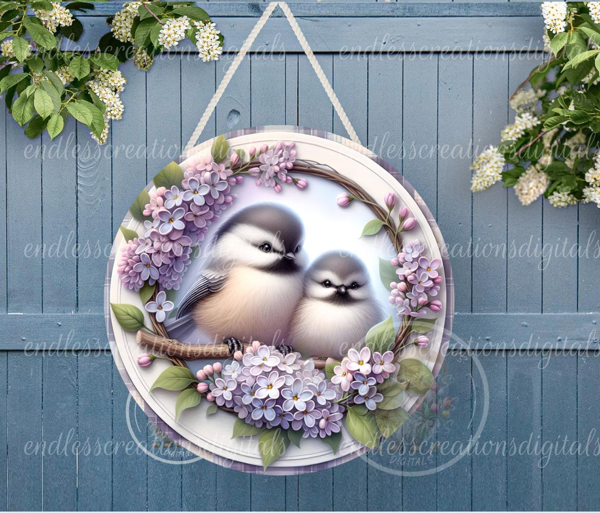 SPRING BABY CHICKADEES ROUND WIND SPINNER