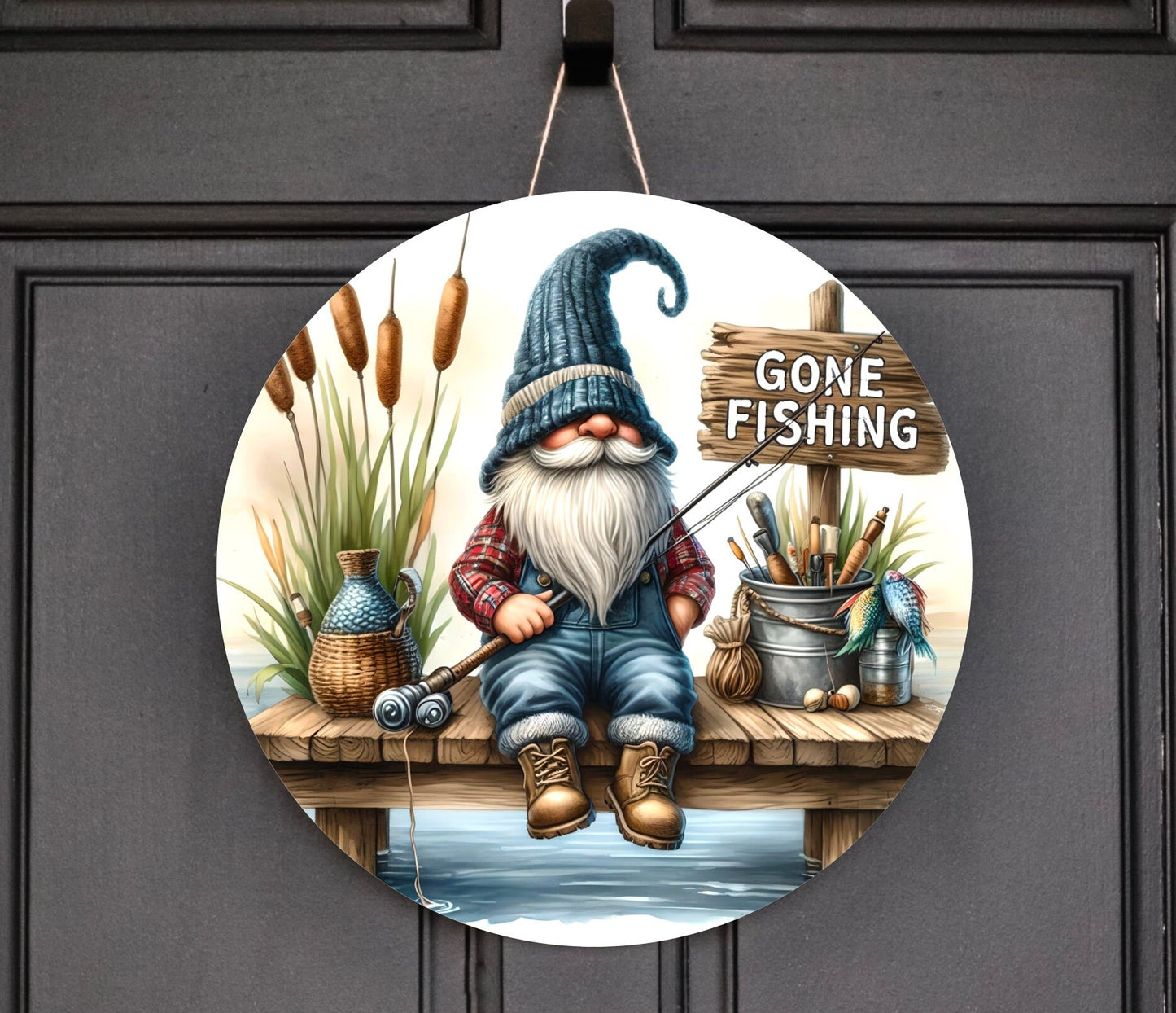 FISHING GNOME ROUND sublimation 300dpi high quality digital image