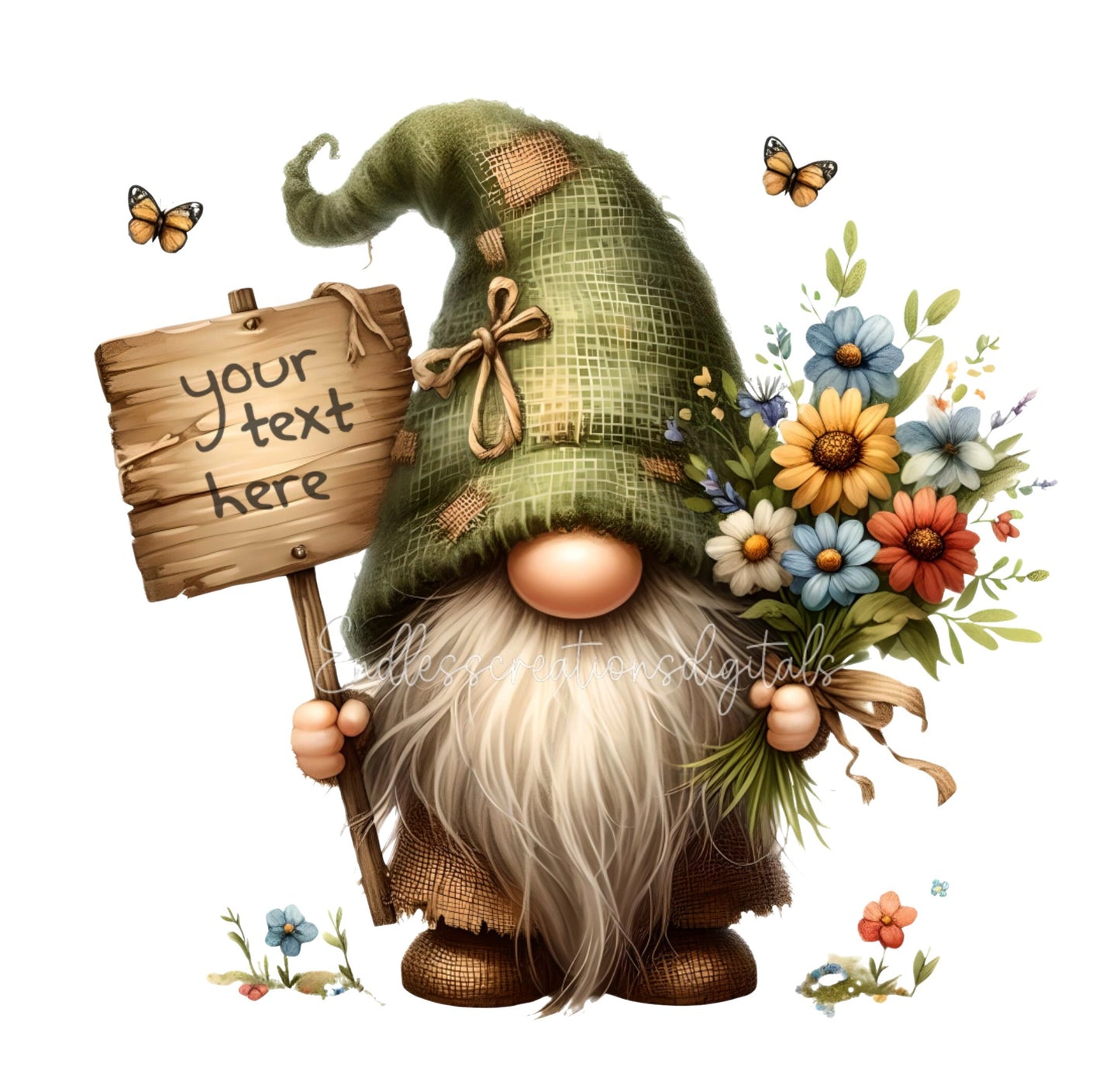 SPRING GNOME SUBLIMATION png, transparent for sublimation high resolution, 4 files, 1 add your own text