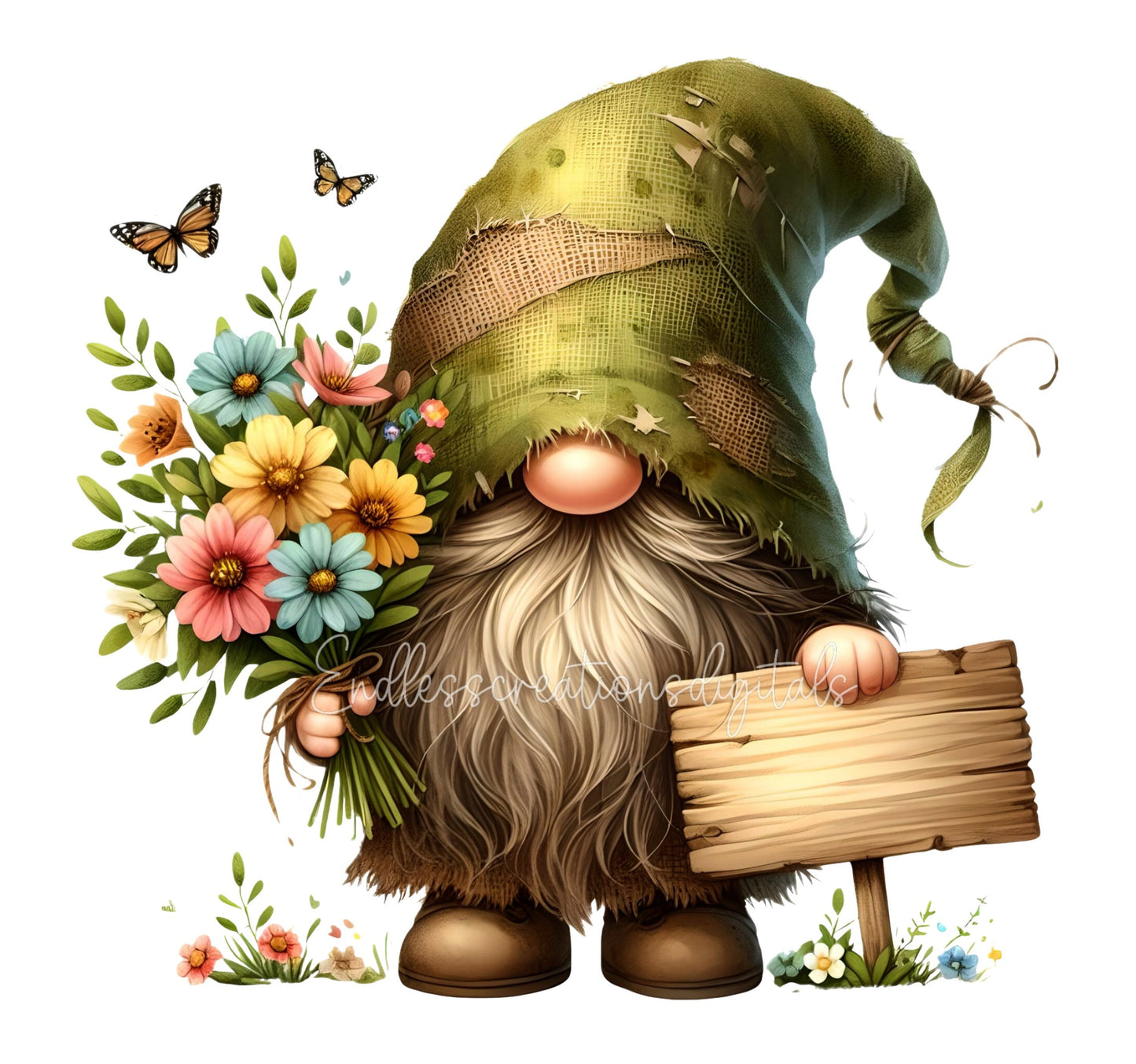 SPRING GNOME SUBLIMATION png, transparent for sublimation high resolution, 4 files, 1 add your own text