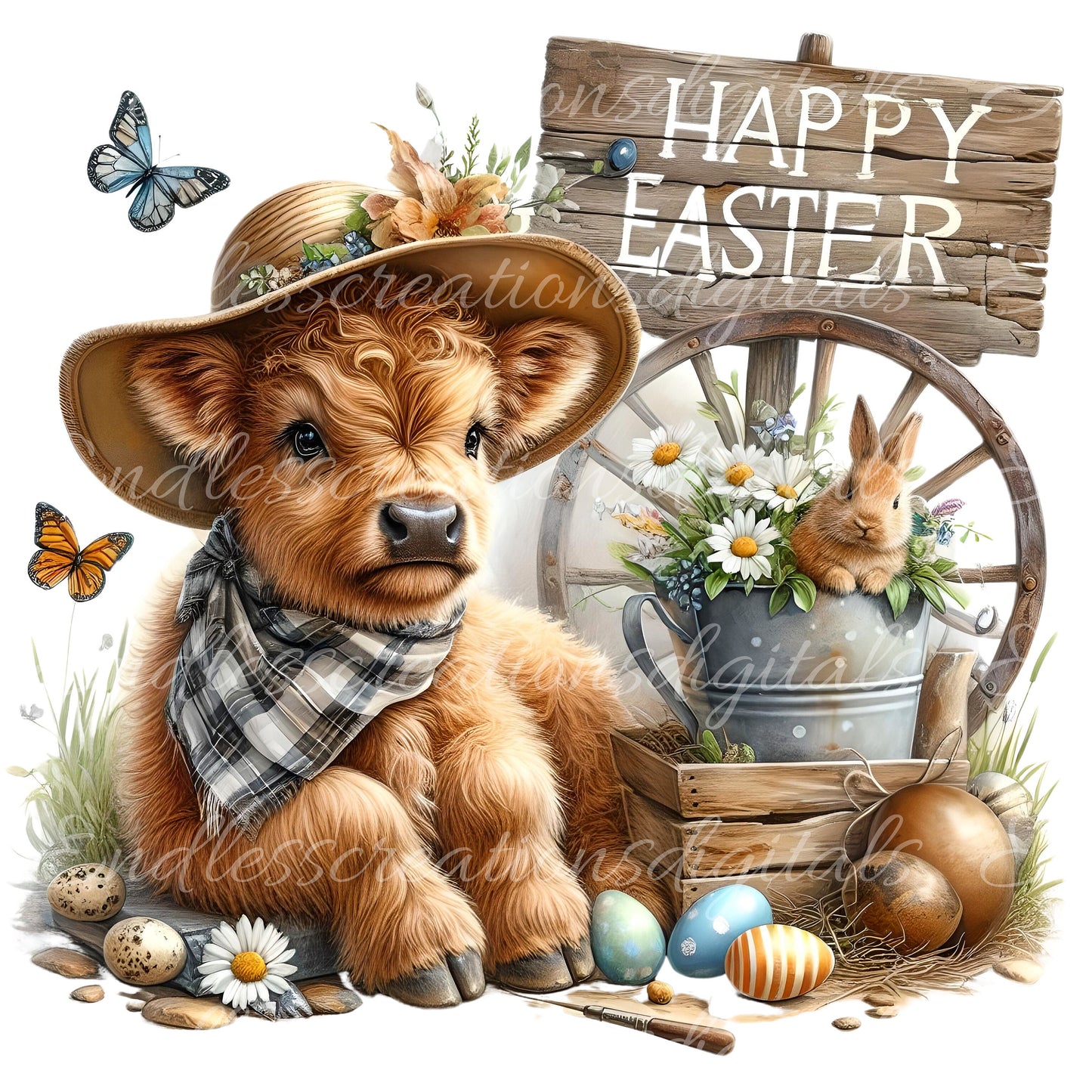 EASTER HIGHLAND COW sublimation 300 Dpi, transparent for sublimation high resolution, 5 png files