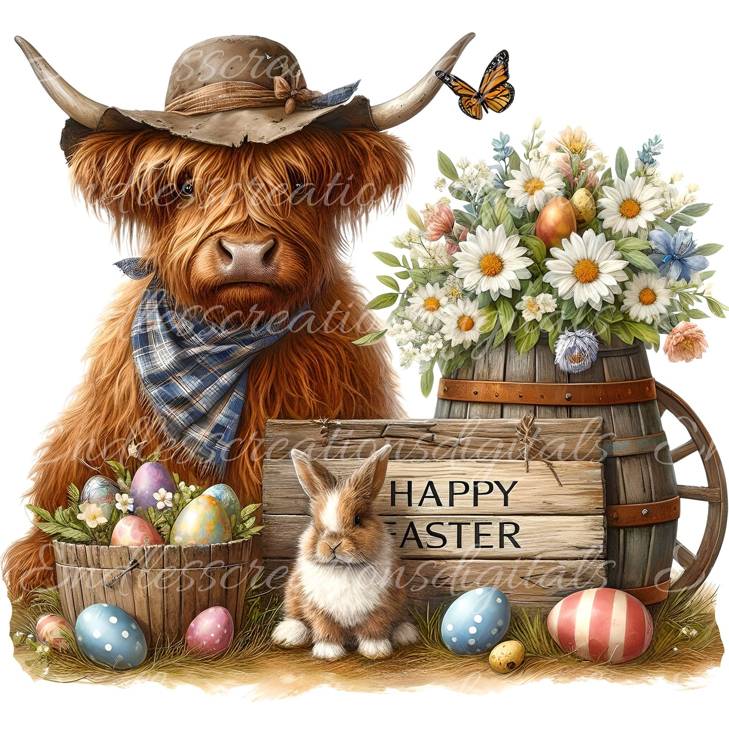 EASTER HIGHLAND COW sublimation 300 Dpi, transparent for sublimation high resolution, 5 png files