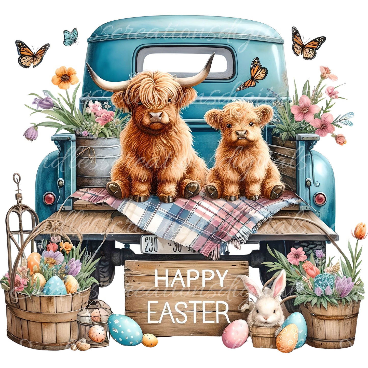 EASTER HIGHLAND COW sublimation 300 Dpi, transparent for sublimation high resolution, 5 png files