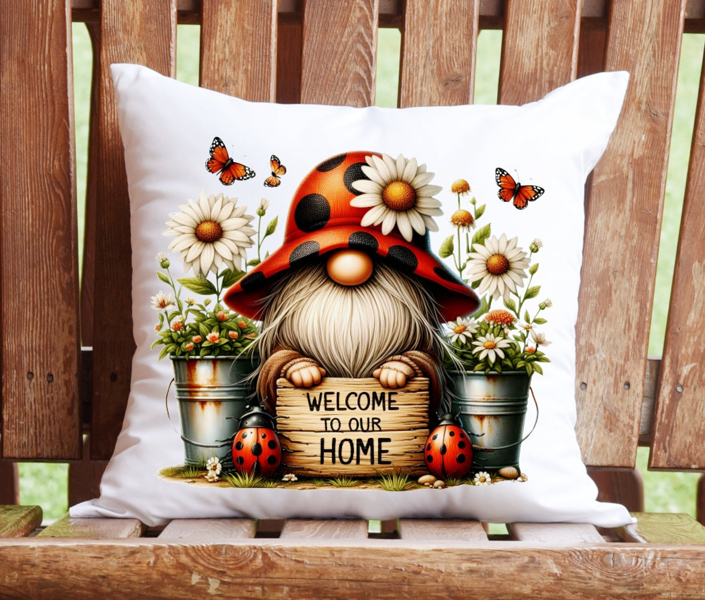 LADYBUG GNOME DOOR hanger, wreaths sign, high resolution 3 files for download and use on aluminum rounds, pillow, mugs etc