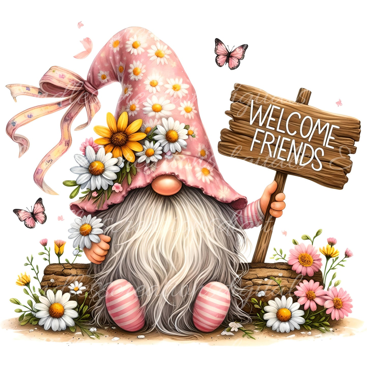 SPRING GNOME SUBLIMATION png, transparent for sublimation high resolution, 5 files for download, perfect for pillows, mugs, totes etc