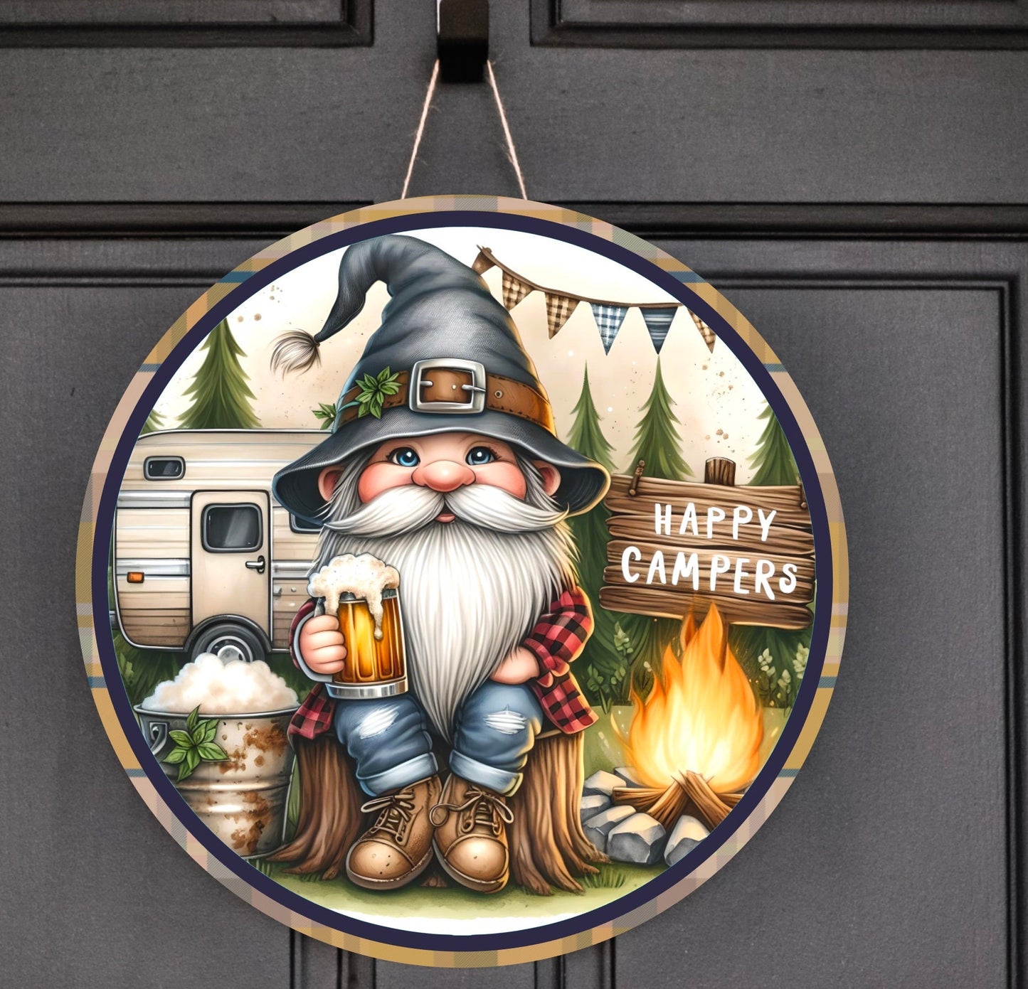 CAMPING GNOME round door png, for sublimation high resolution