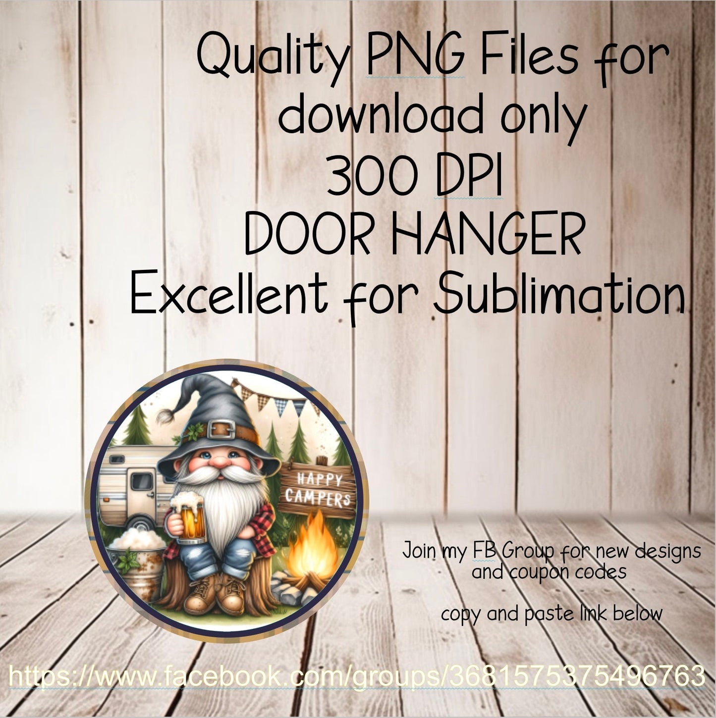 CAMPING GNOME round door png, for sublimation high resolution