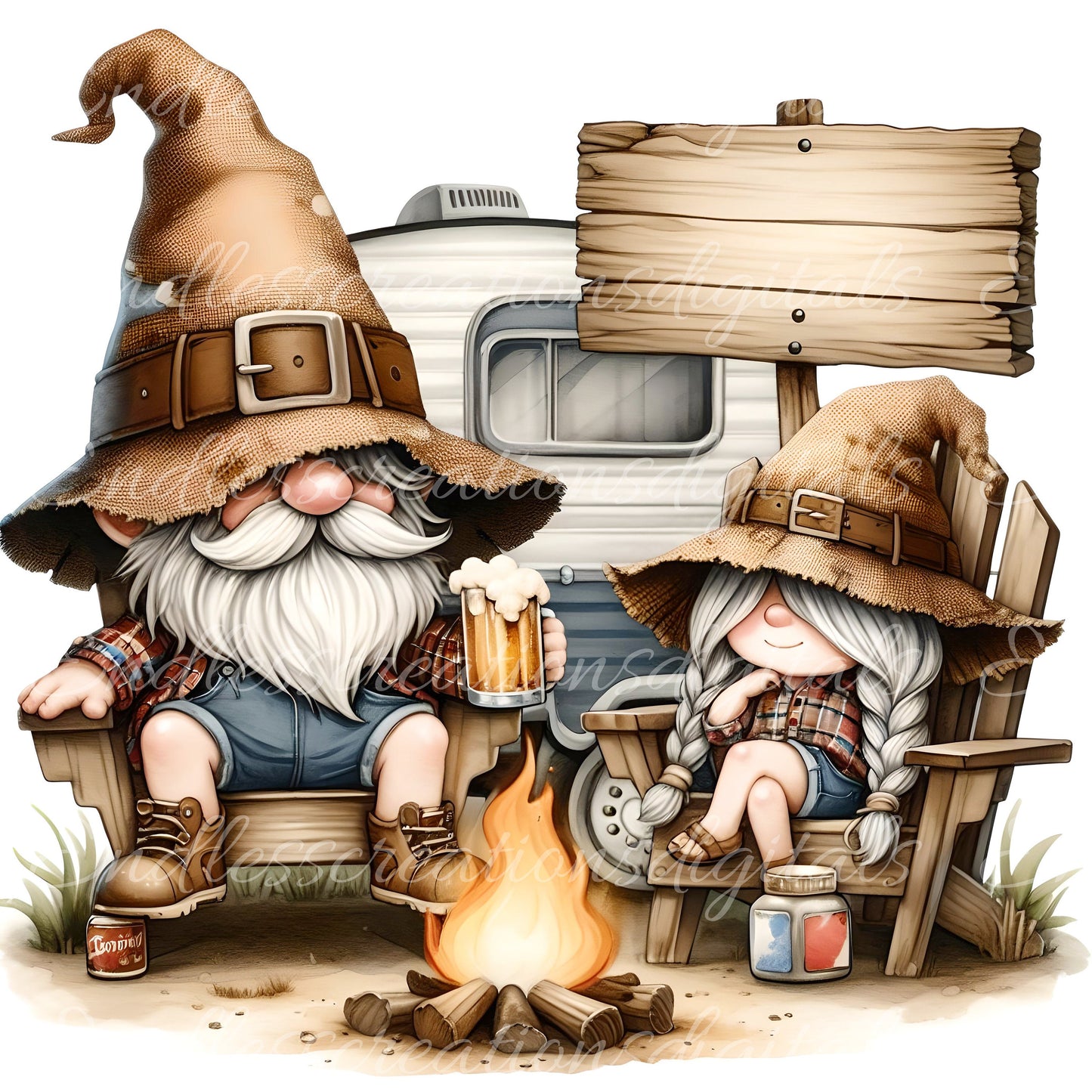 CAMPING GNOME SUBLIMATION gnome package of 5 high definition 300png, transparent with blank signs so you can add your own text