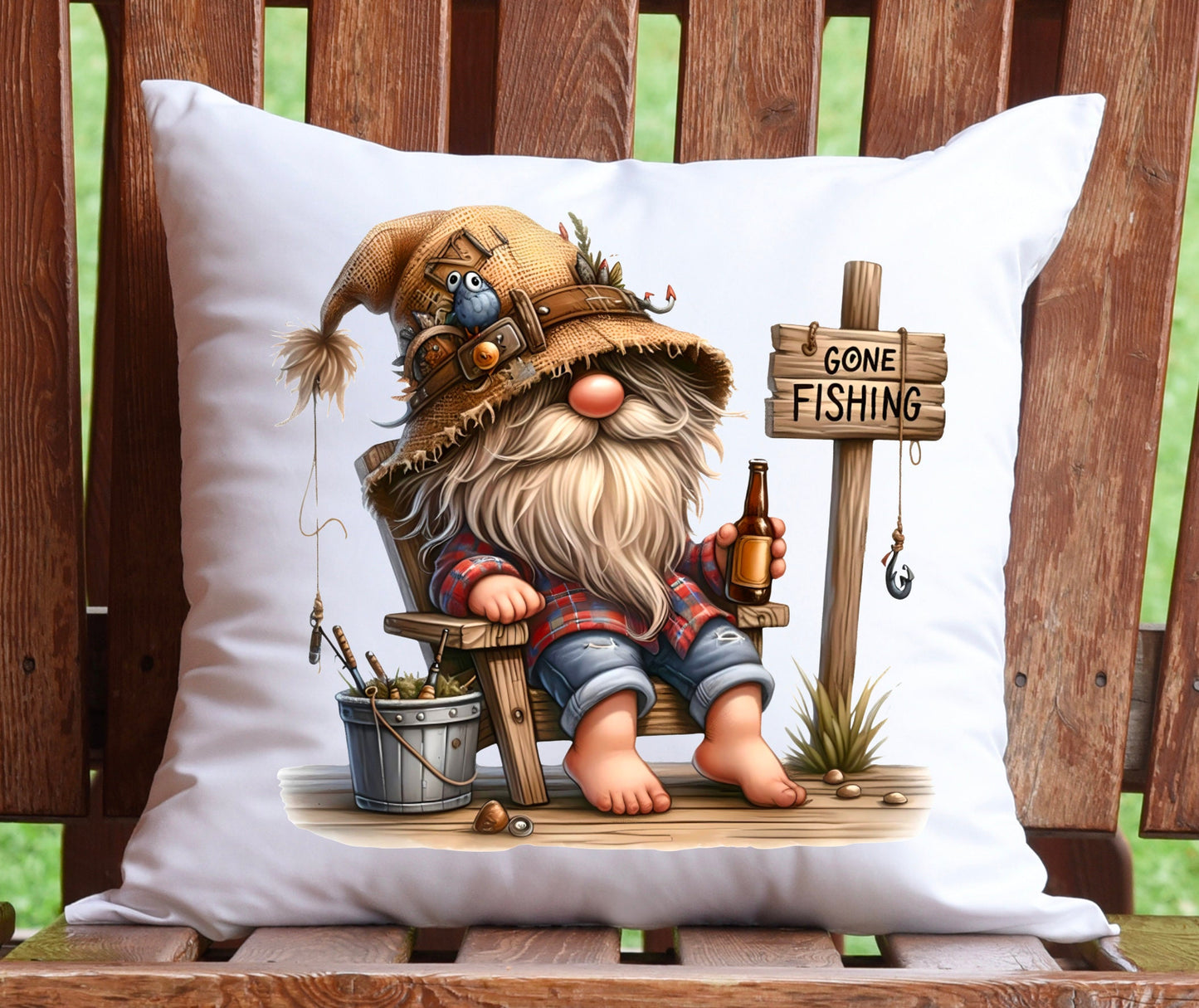 FISHING GNOME SUBLIMATION round 300dpi high quality digital image 1 round and 1 transparent. 2 files for download