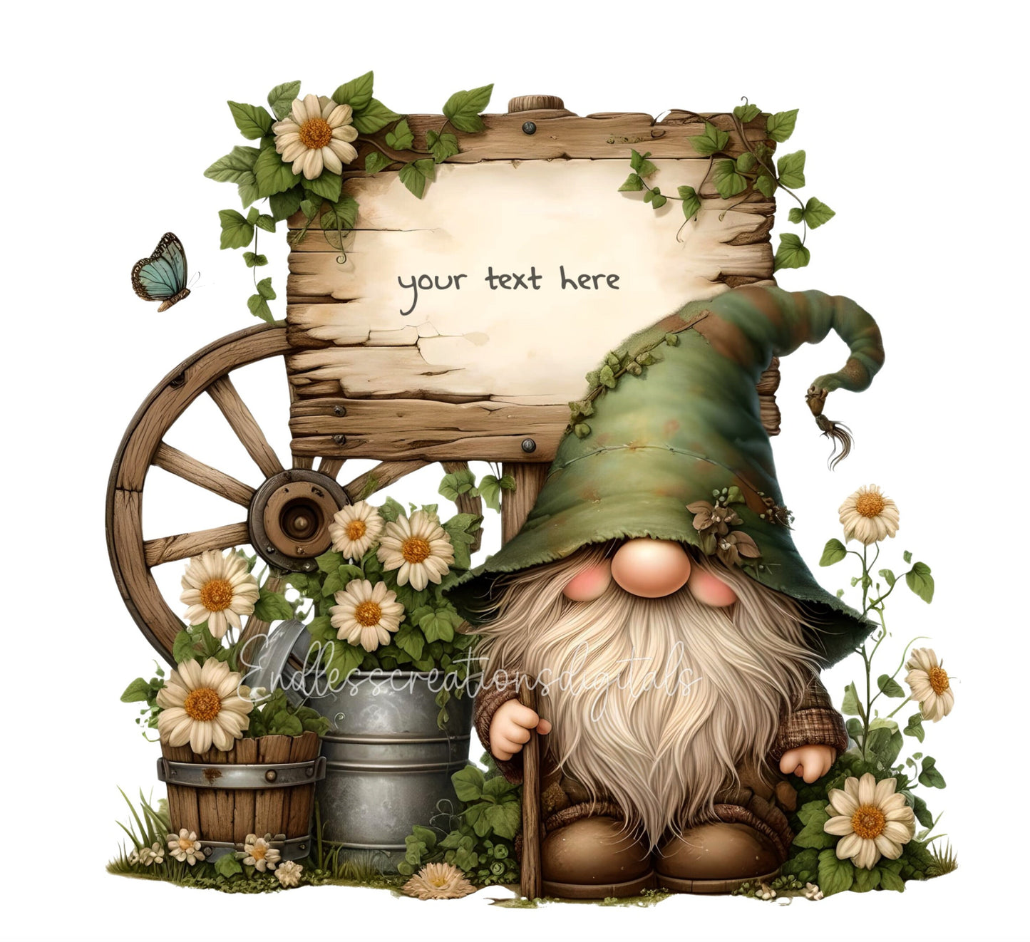 SPRING GNOME SUBLIMATION png, transparent for sublimation high resolution, 4 files, 1 add your own text