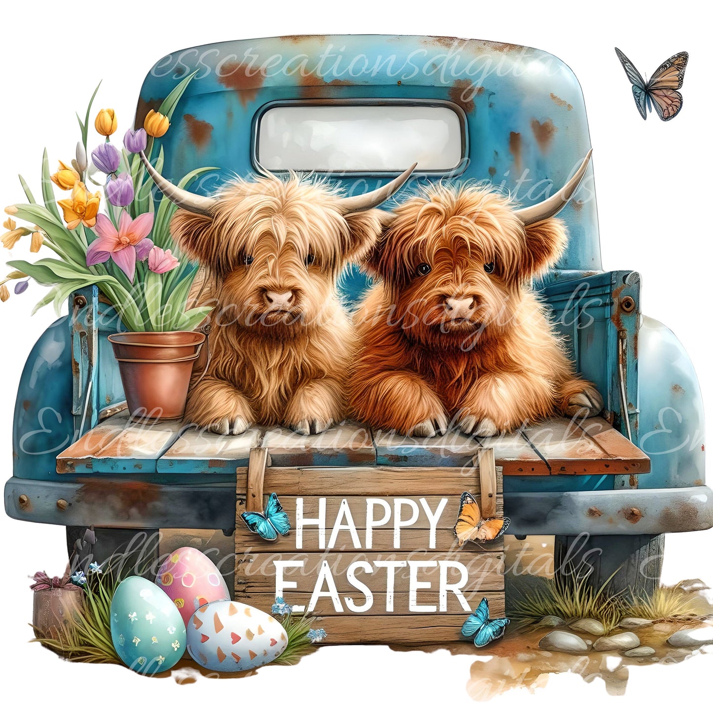 EASTER HIGHLAND COW sublimation 300 Dpi, transparent for sublimation high resolution, 5 png files