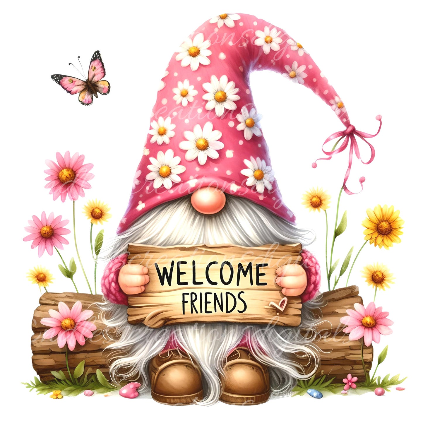 SPRING GNOME SUBLIMATION png, transparent for sublimation high resolution, 5 files for download, perfect for pillows, mugs, totes etc