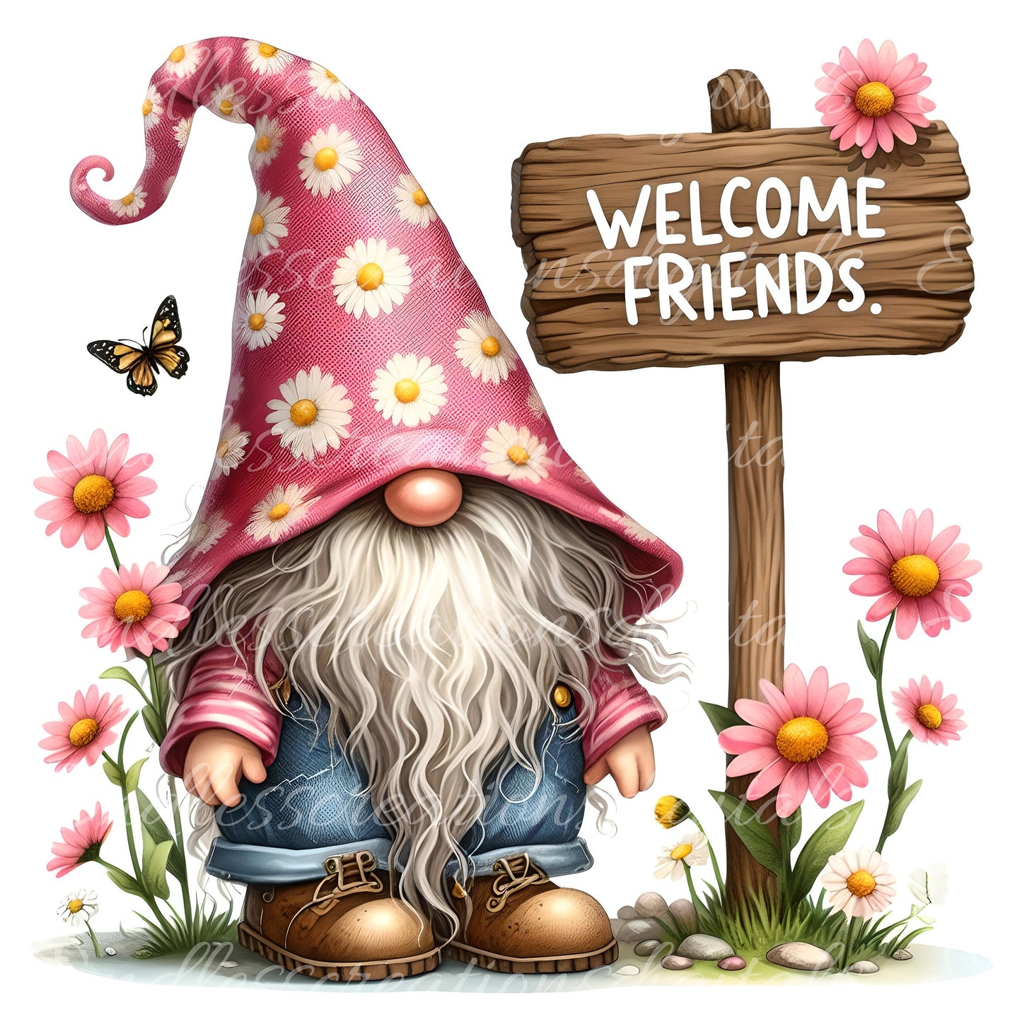 SPRING GNOME SUBLIMATION png, transparent for sublimation high resolution, 5 files for download, perfect for pillows, mugs, totes etc