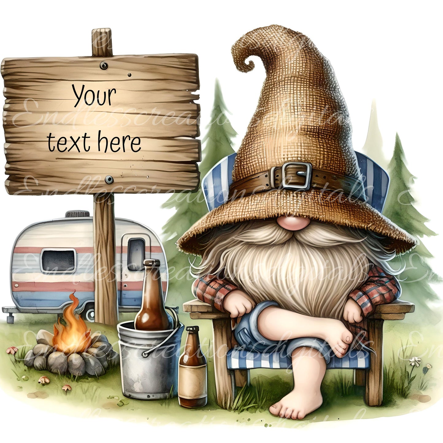 CAMPING GNOME SUBLIMATION gnome package of 5 high definition 300png, transparent with blank signs so you can add your own text
