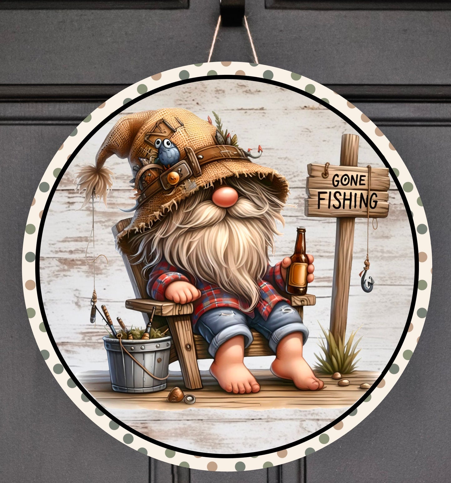 FISHING GNOME SUBLIMATION round 300dpi high quality digital image 1 round and 1 transparent. 2 files for download