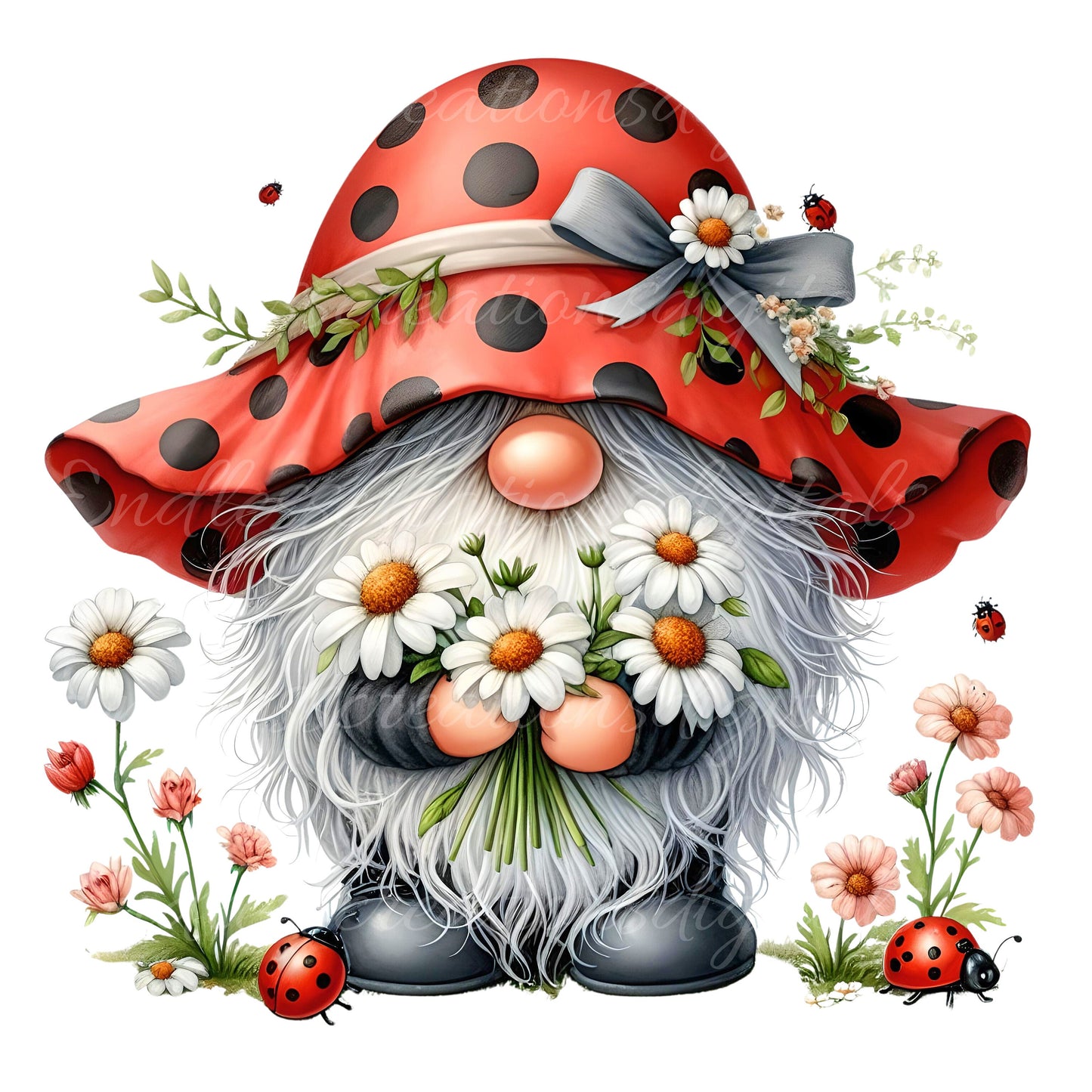 LADYBUG GNOME WIND spinner sublimation 2 files for download 300 dpi for use on wind spinners, pillow, mugs etc.