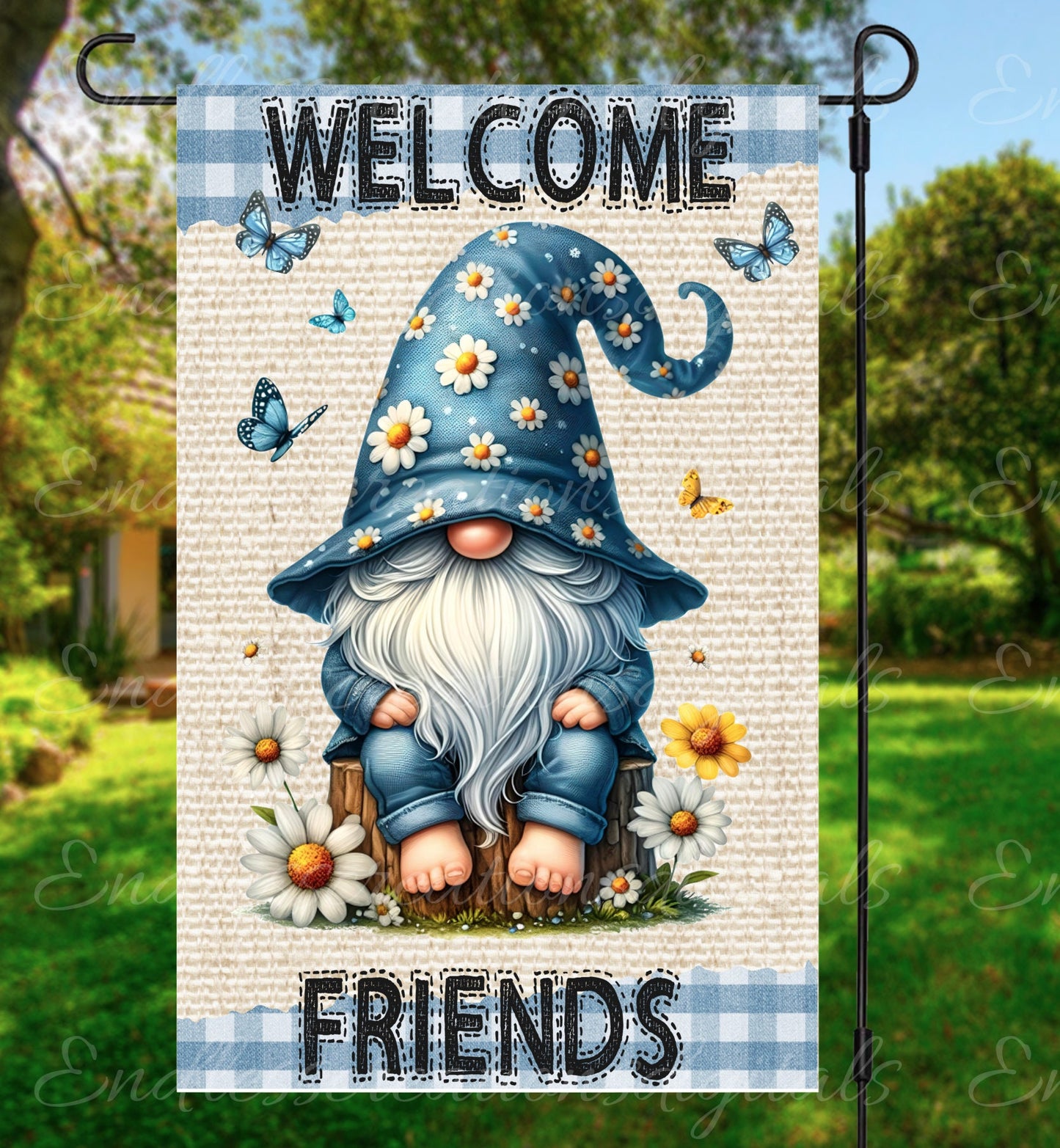 WELCOME FRIENDS GNOME GARDEN FLAG