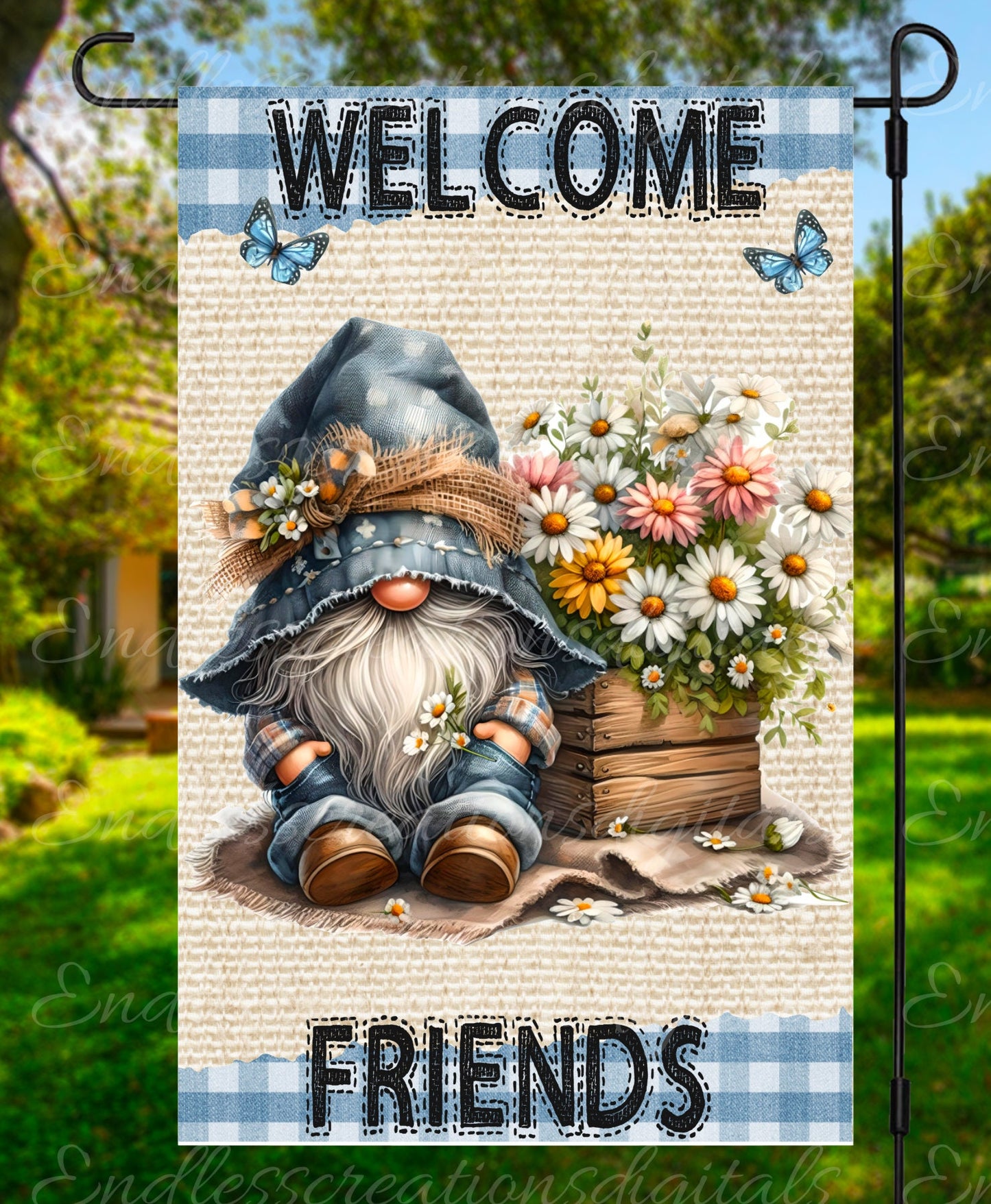 WELCOME FRIENDS GNOME GARDEN FLAG