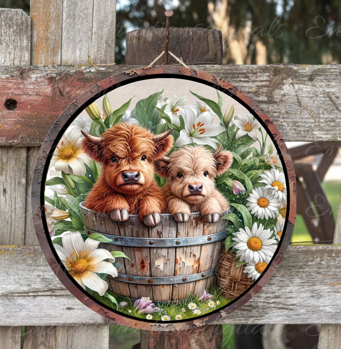 HIGHLAND COWS SUBLIMATION door hanger, wreath sign png, for sublimation high resolution