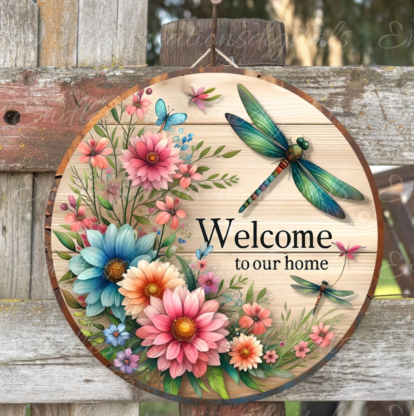 WELCOME DOOR HANGER, wreath sign png, for sublimation high resolution 2 round files, 1 blank for your own text