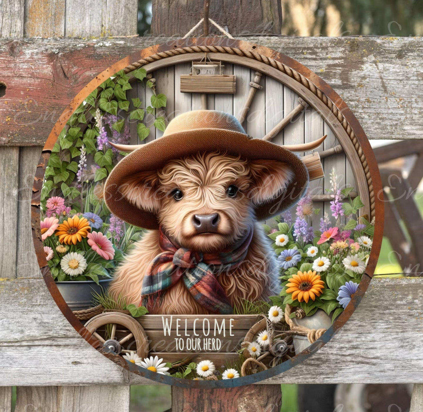 HIGHLAND COWS SUBLIMATION door hanger, wreath sign png, for sublimation high resolution 2 files with 1 add your own text