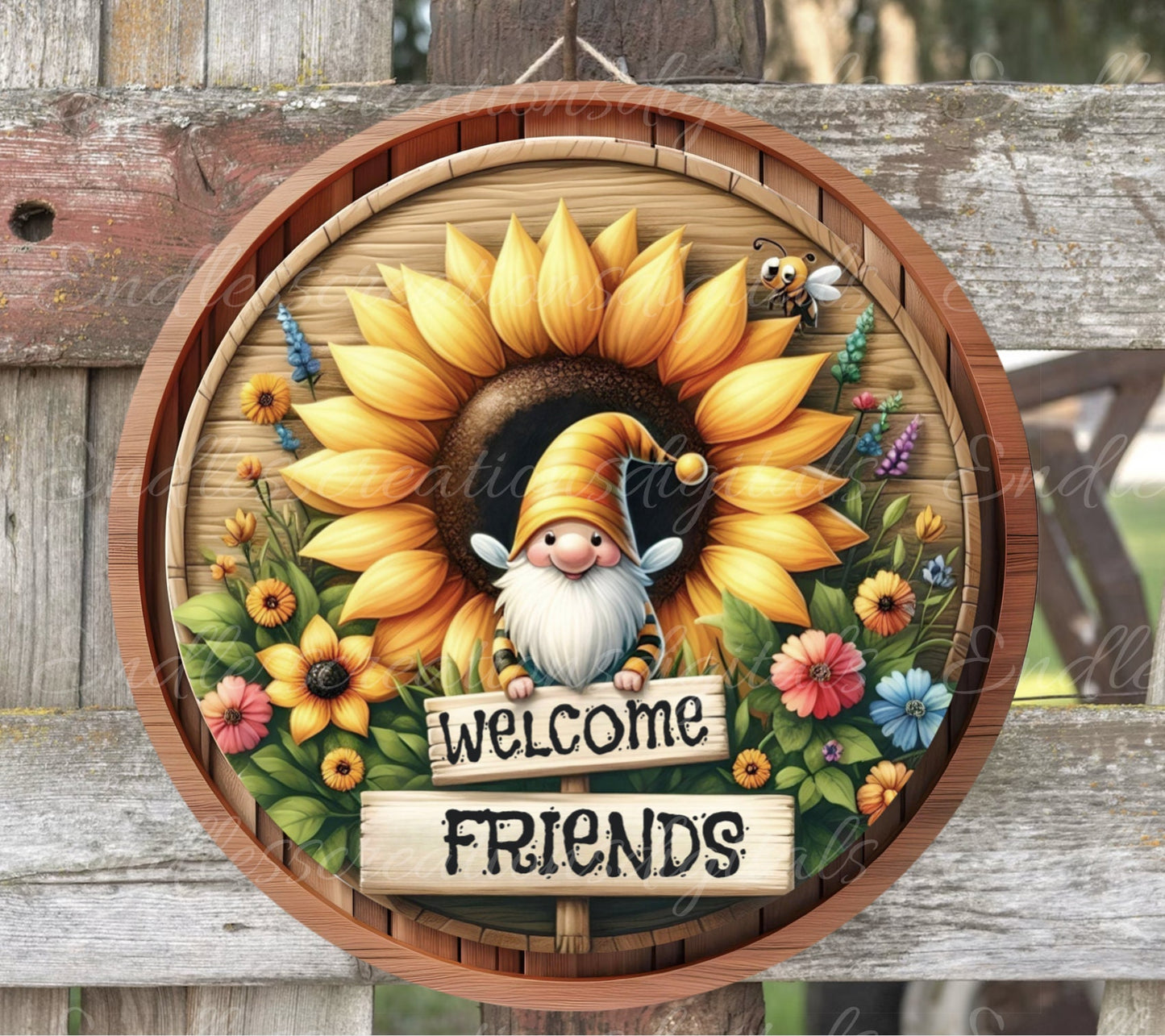 WELCOME BEE GNOME door hanger and wreath sign png, for sublimation high resolution 2 files for download, add your own text