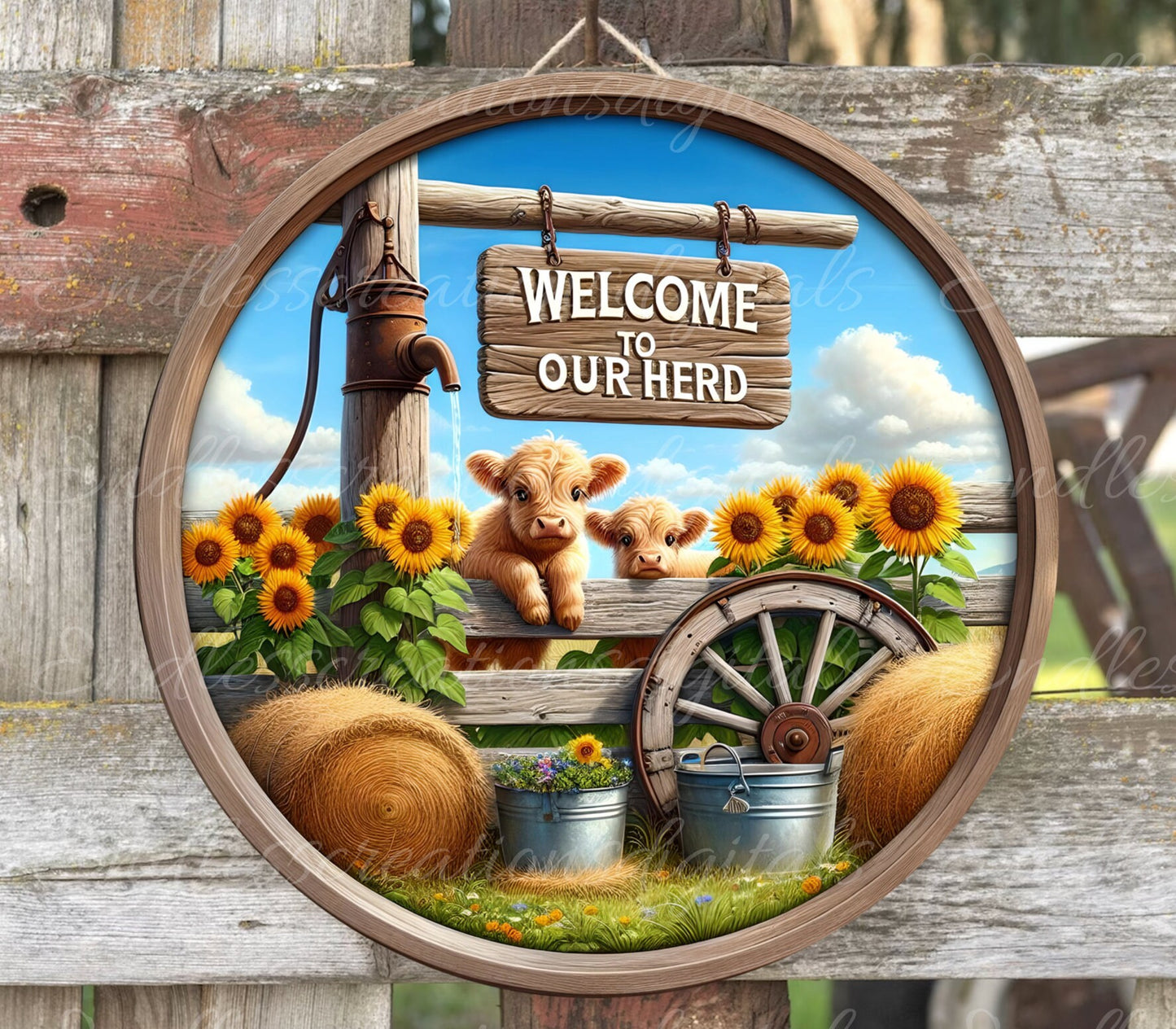 HIGHLAND COW SUBLIMATION round door hanger, wreath sign png, for sublimation high resolution 300dpi
