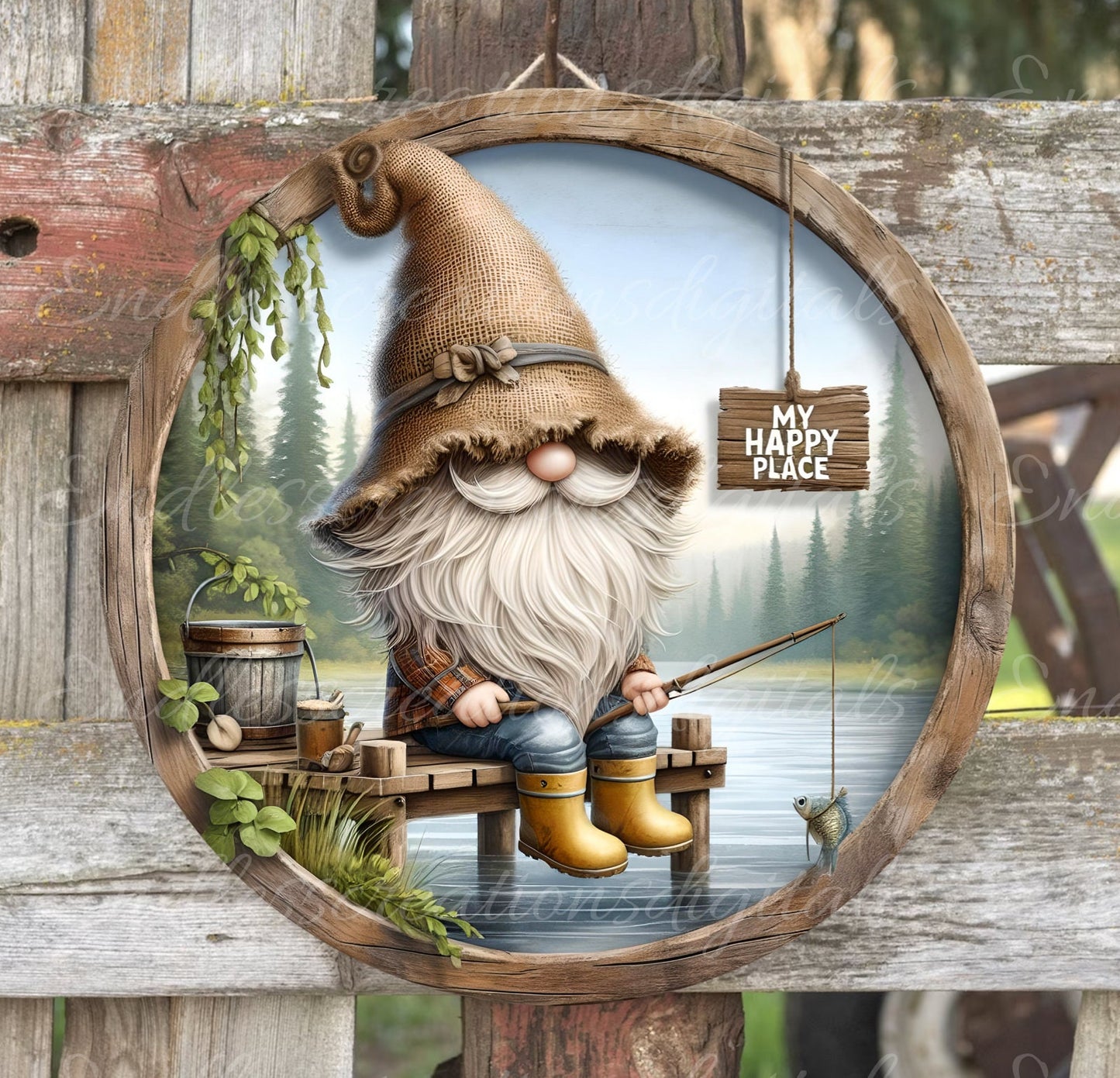 FISHING GNOMES SUBLIMATION door hanger, wreath sign png, for sublimation high resolution