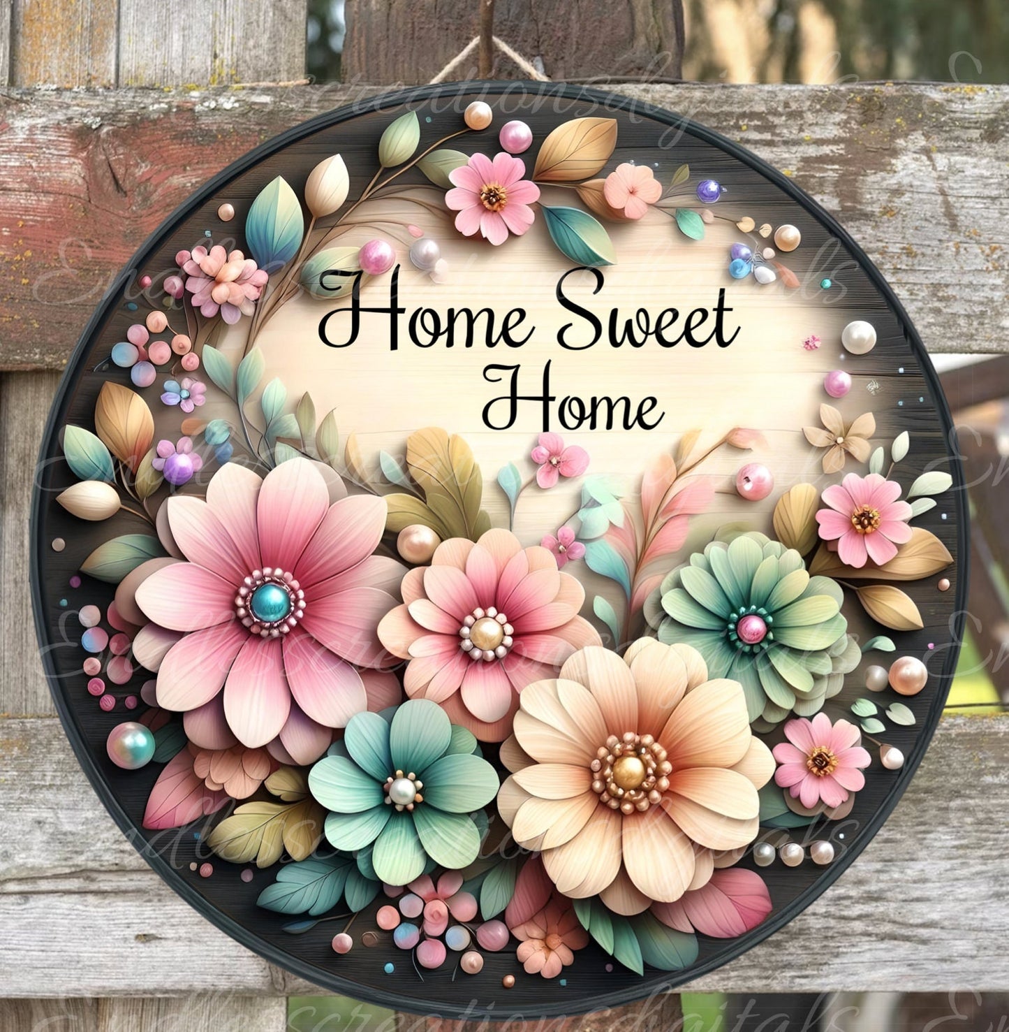 HOME SWEET HOME, wreath sign, png, for sublimation high resolution 2 files for download, 1 add your own text