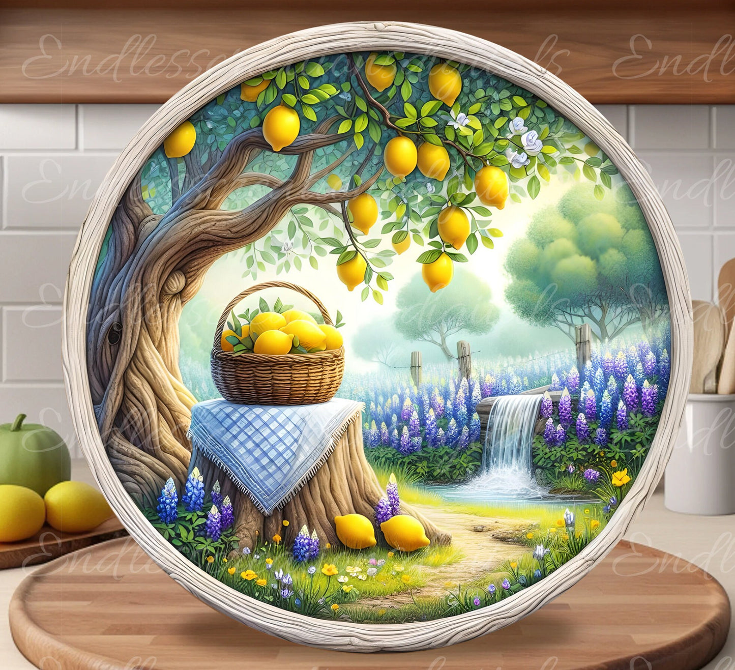 LEMON BASKET door hanger, wreath sign png, round cutting board for sublimation high resolution
