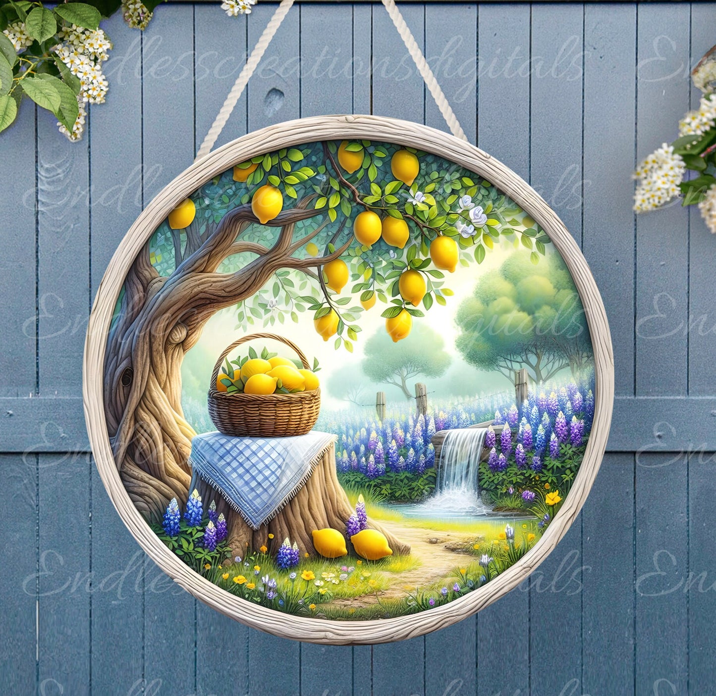 LEMON BASKET door hanger, wreath sign png, round cutting board for sublimation high resolution