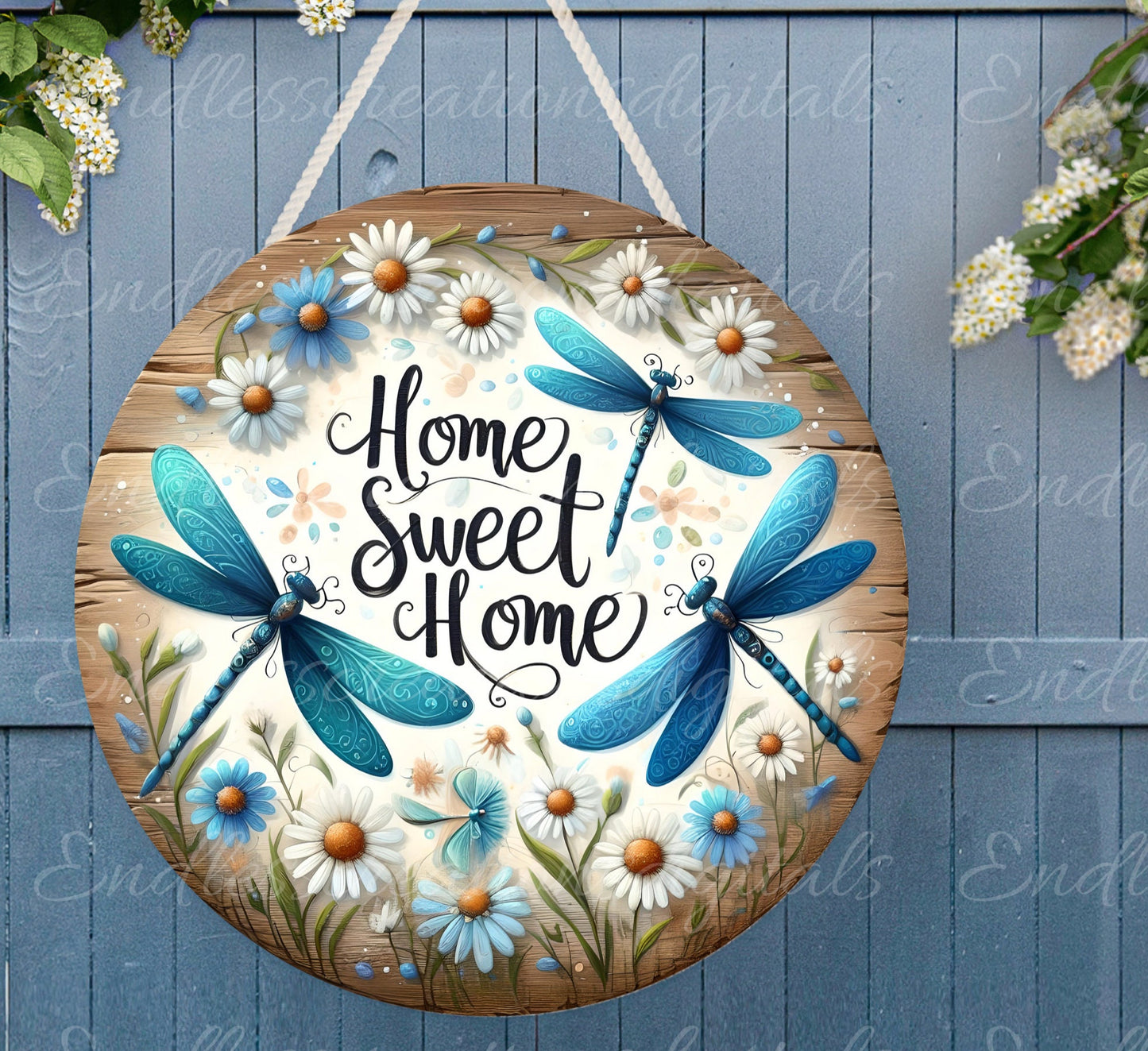 DRAGONFLY DOOR HANGER, wreath sign png, for sublimation high resolution, 2 files for download, 1 add your own text