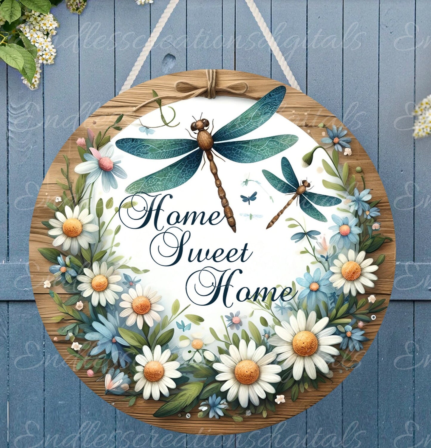 DRAGONFLY DOOR HANGER, wreath sign png, for sublimation high resolution, 2 files for download, 1 add your own text