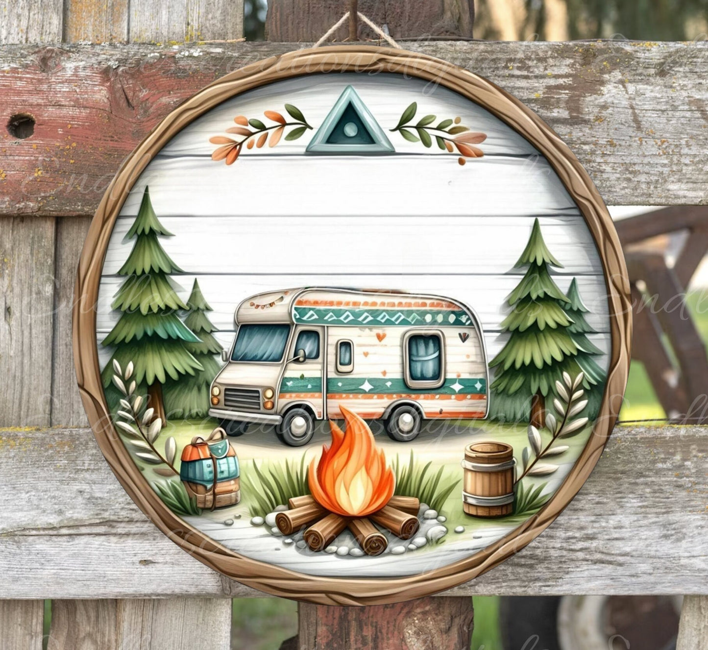 CAMPING SUBLIMATION ROUND, door hanger, wreath sign png, for sublimation high resolution 300 dpi 2 files for download, 1 add your own text