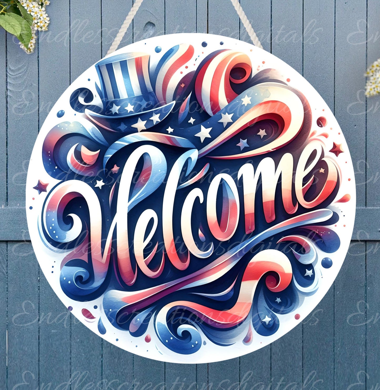INDEPENDENCE DAY WELCOME door hanger, wreath sign png, for sublimation high resolution