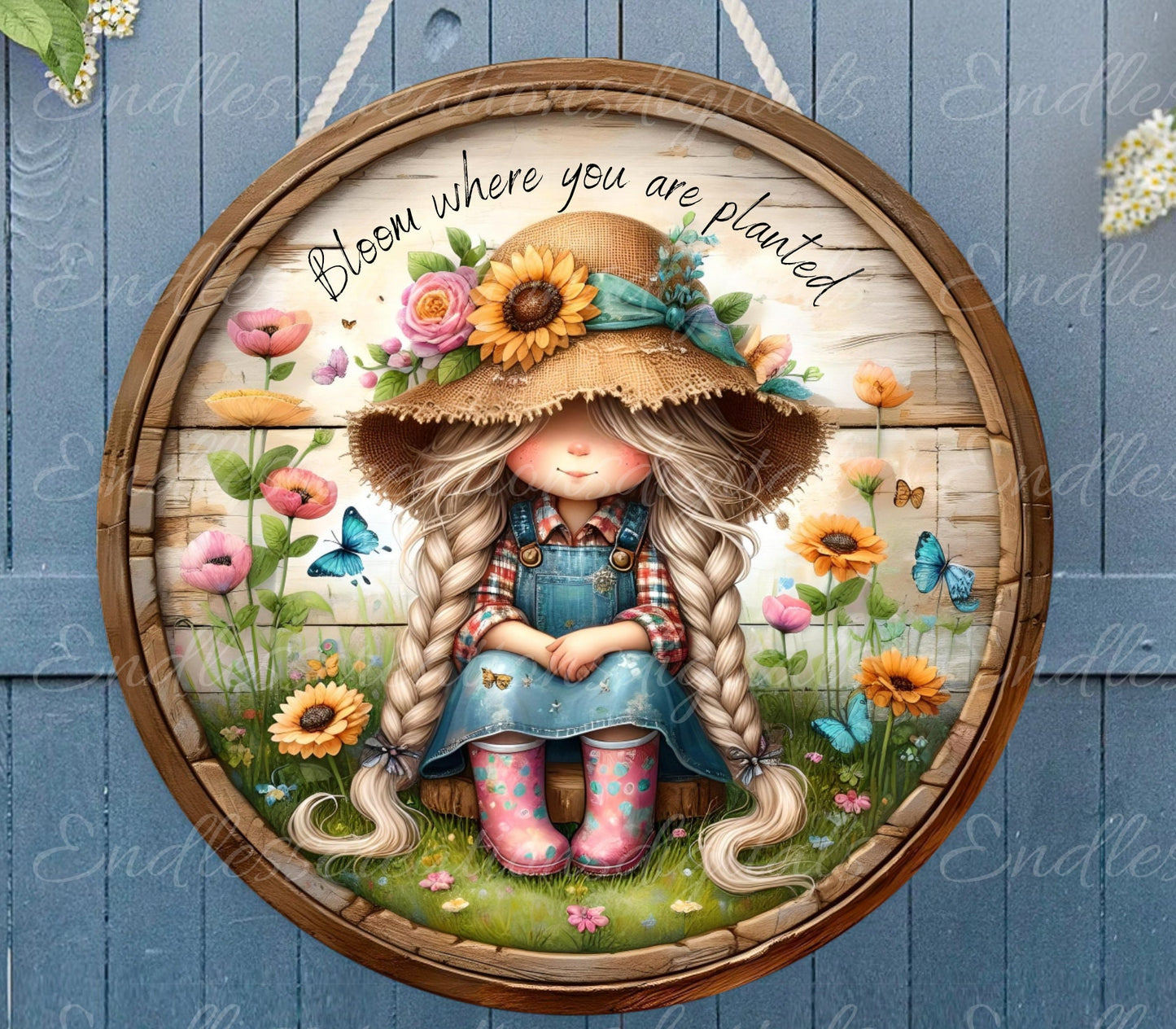 GIRL GNOME DOOR hanger, wreath sign, png, for sublimation high resolution