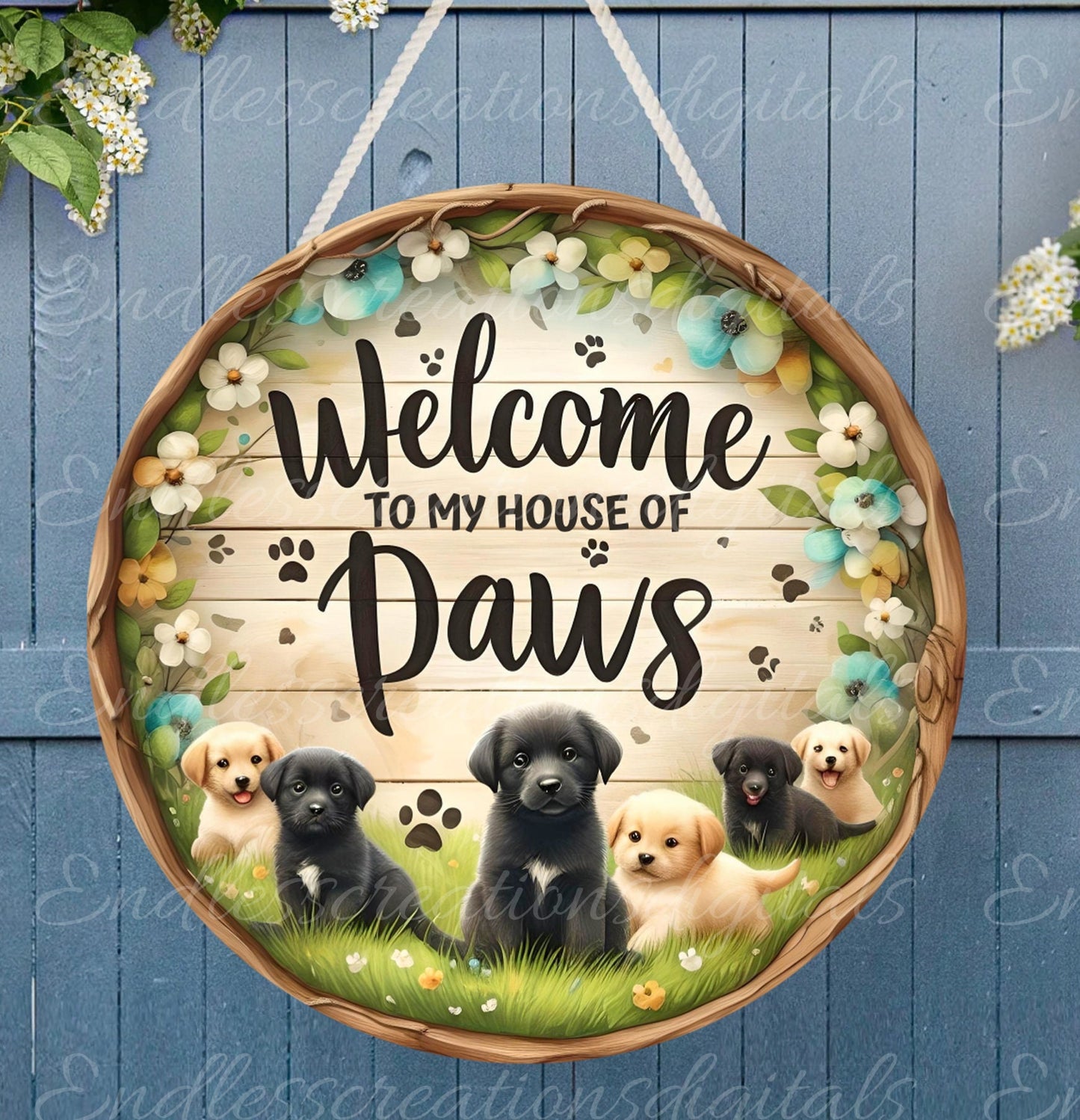 DOG PAWS DOOR hanger, wreath sign, round cutting board png, for sublimation high resolution
