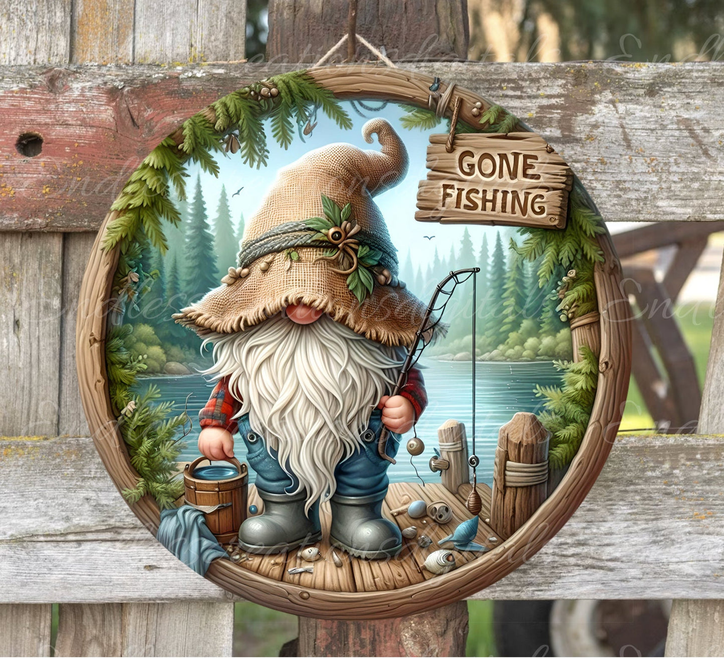 FISHING GNOME SUBLIMATION door hanger, wreath sign png, for sublimation high resolution DIGITAL DOWNLOAD ONLY