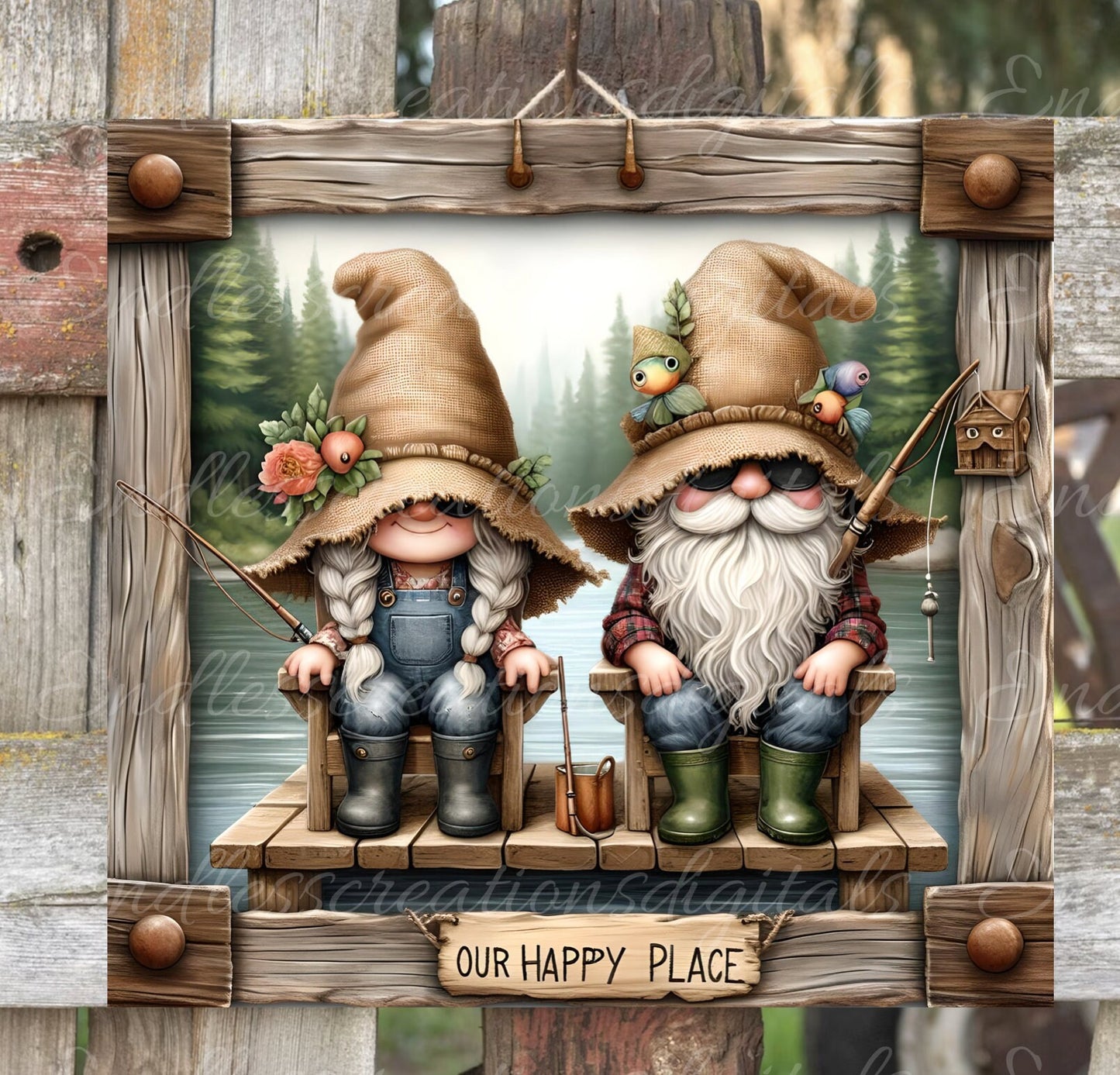 FISHING GNOMES SUBLIMATION door hanger, wreath sign png, for sublimation high resolution