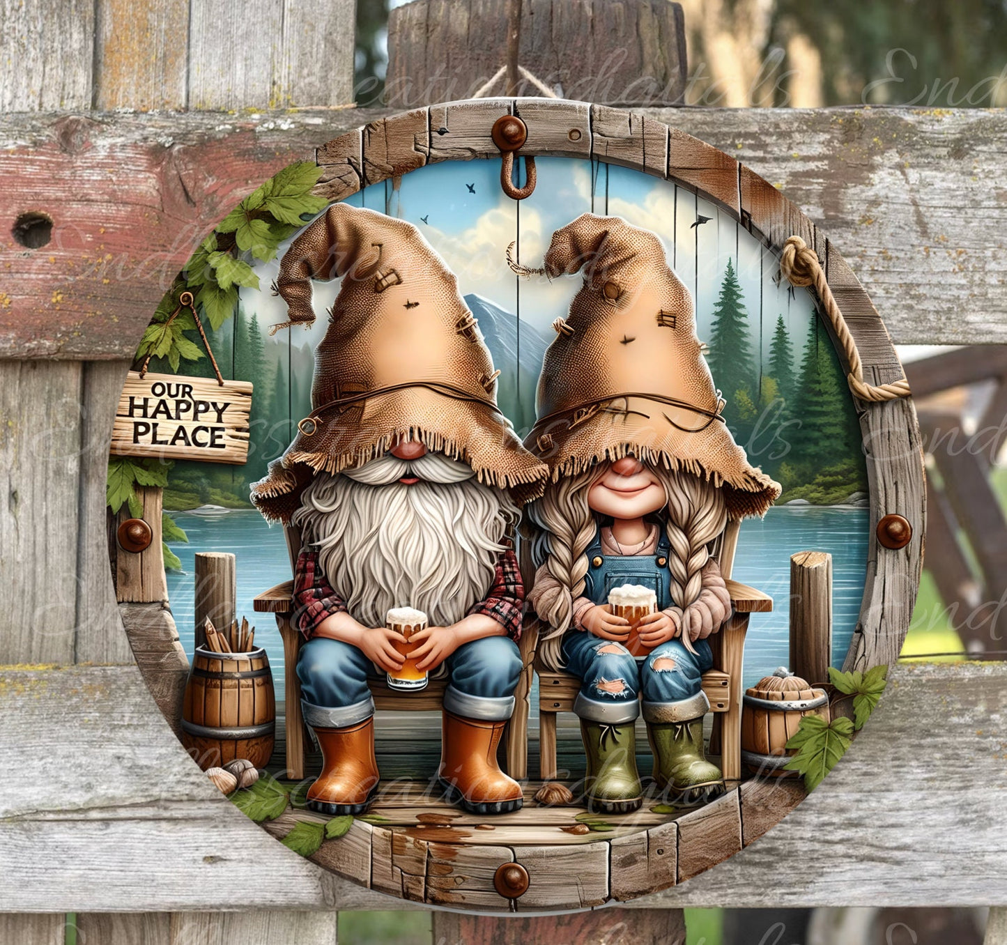 CAMPING GNOMES SUBLIMATION door hanger, wreath sign png, for sublimation high resolution