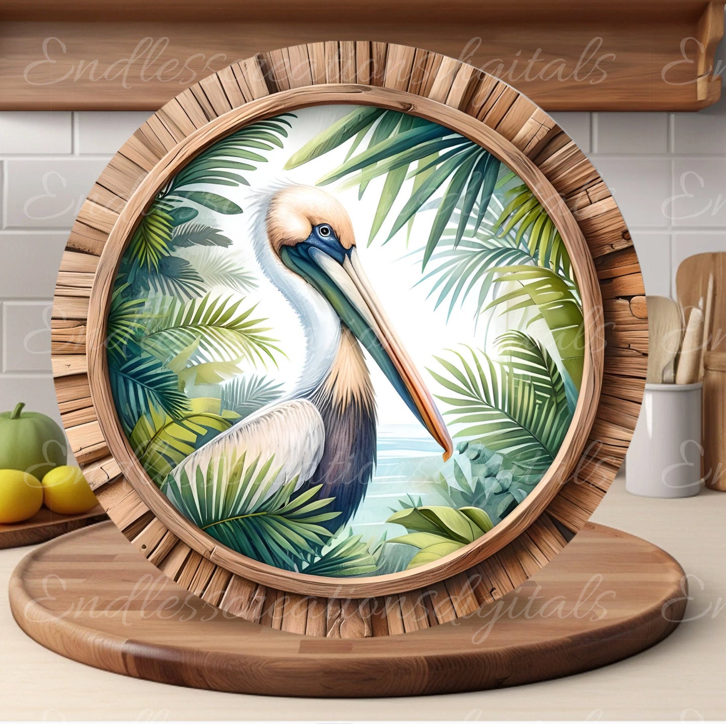TROPICAL PELICAN DOOR hanger, wreath sign png, round cutting board for sublimation high resolution,
