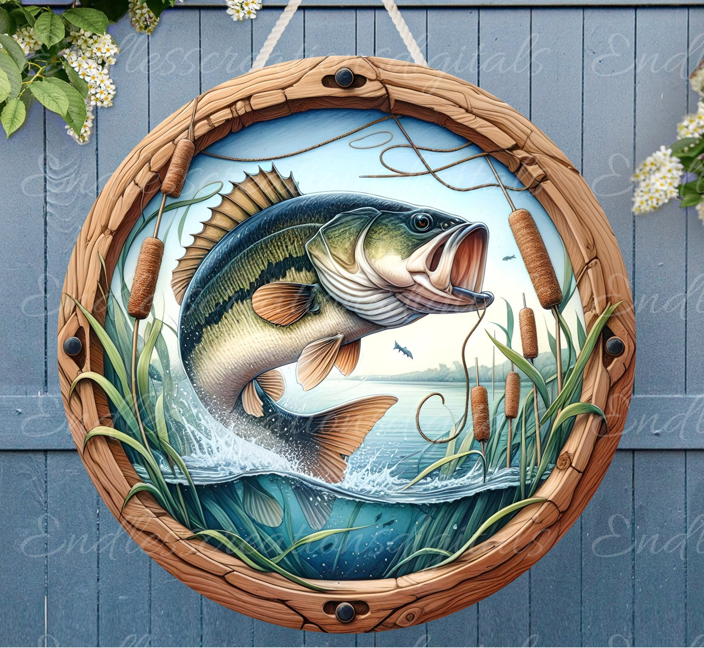 BASS FISH DOOR hanger, wreath sign png, round cutting board for sublimation high resolution,