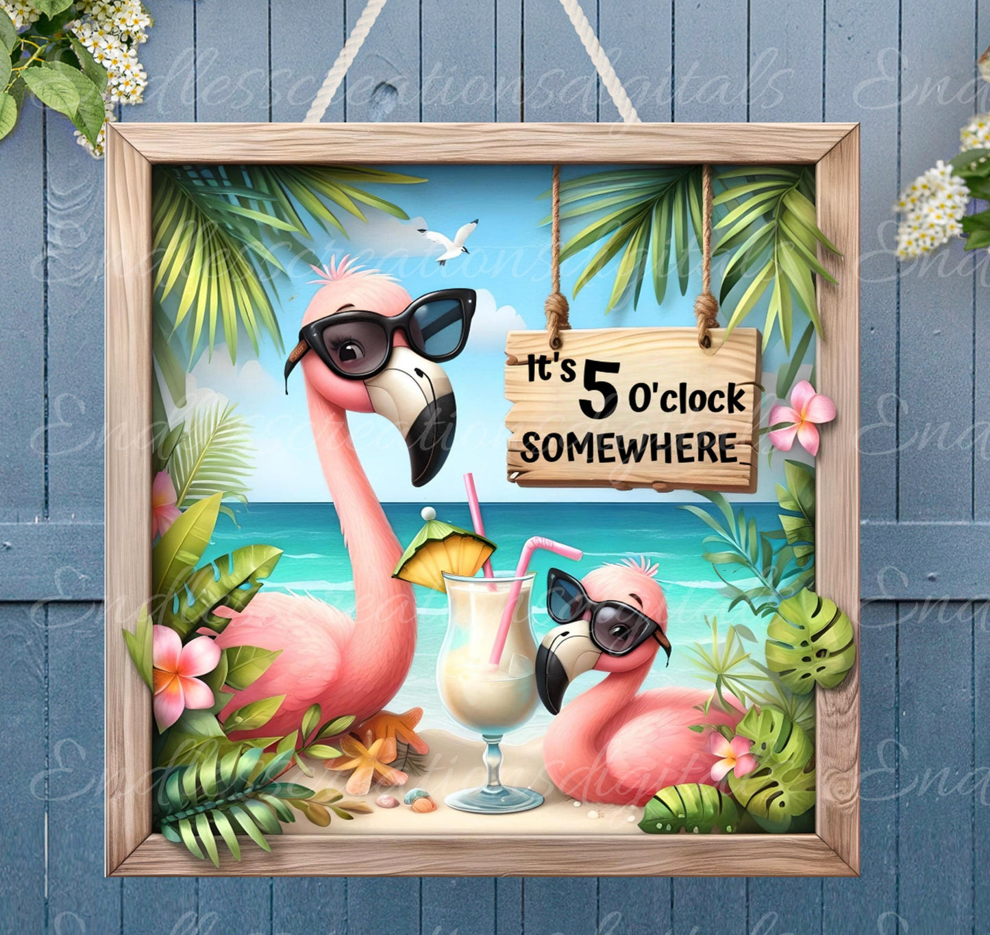 TROPICAL FLAMINGOS SUBLIMATION door hanger, wreath sign png, for sublimation high resolution